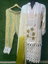 Embroidered kurta set with printed pants and dupatta