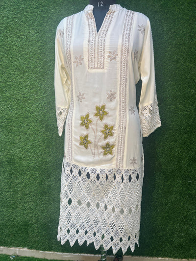 Embroidered kurta set with printed pants and dupatta