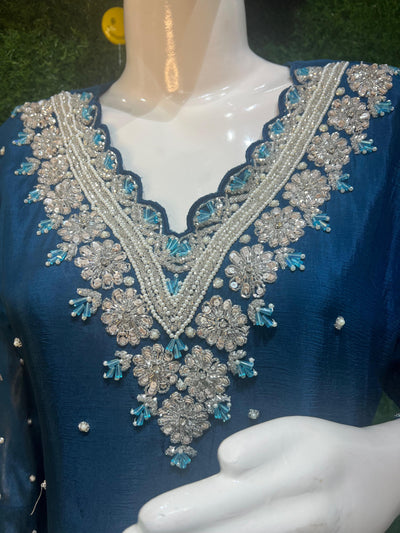 Silk sharara set with hand work embroidery