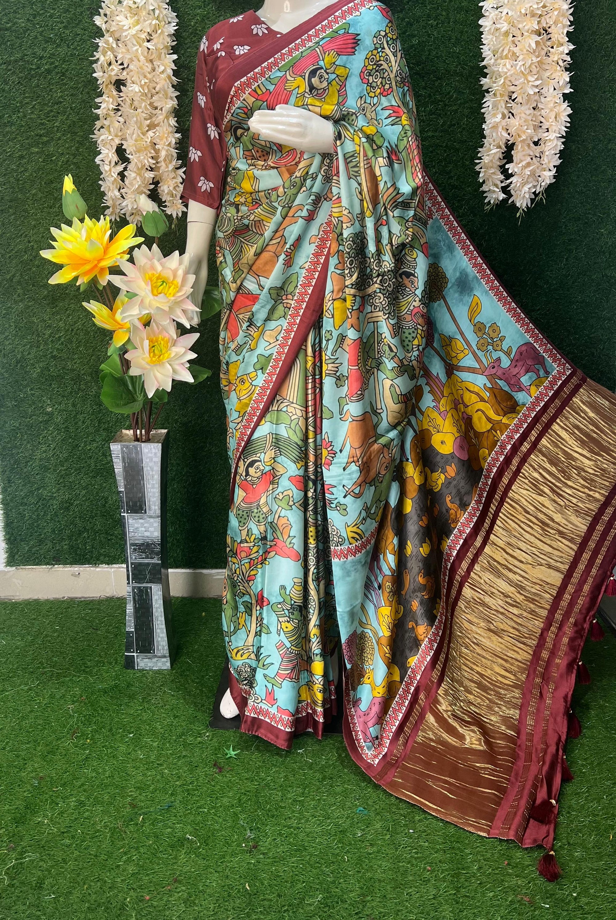 Gaji Silk Kalamkari Saree with Rajwadi Pallu