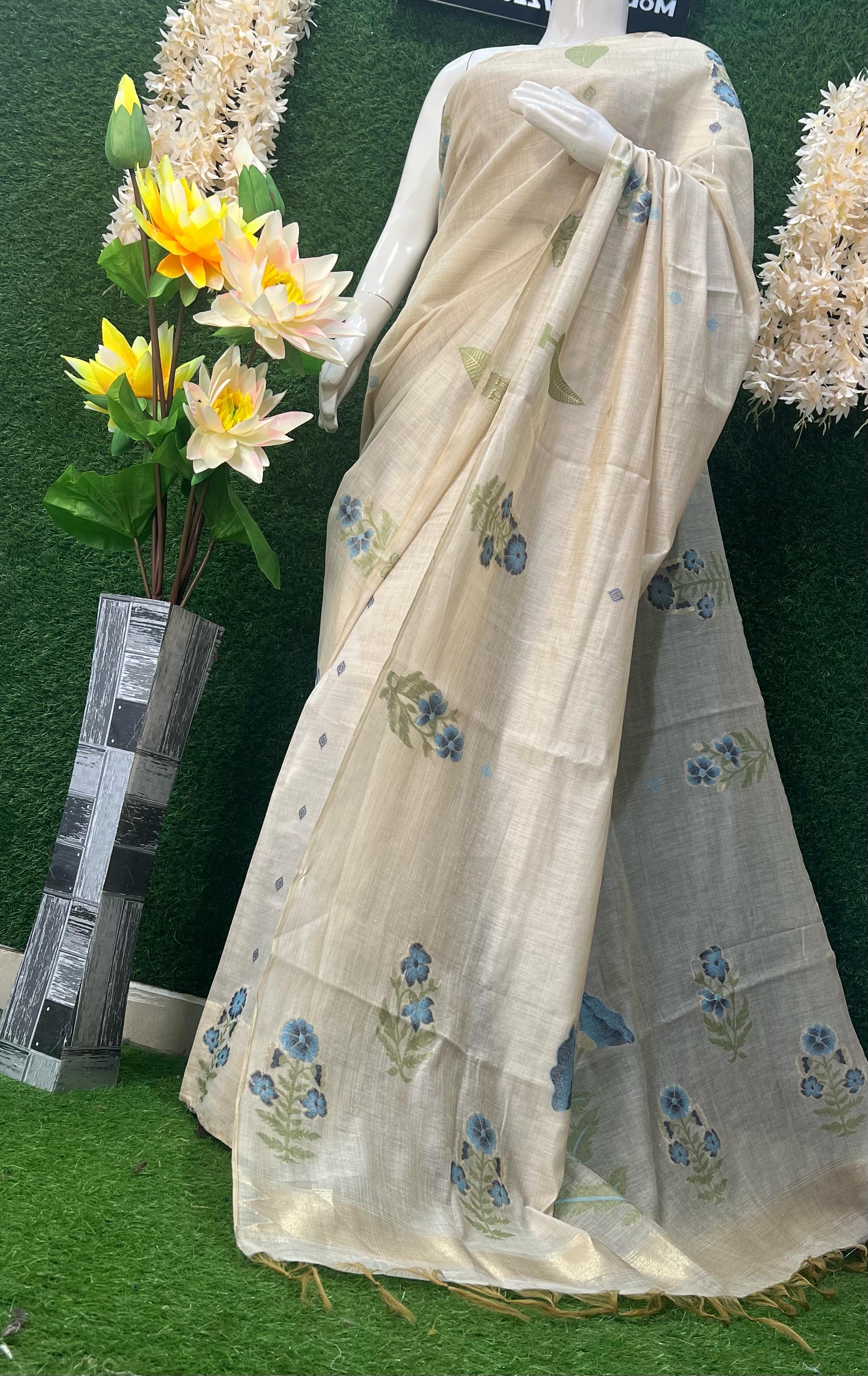 Sharnaya Cotton Saree with Floral Print