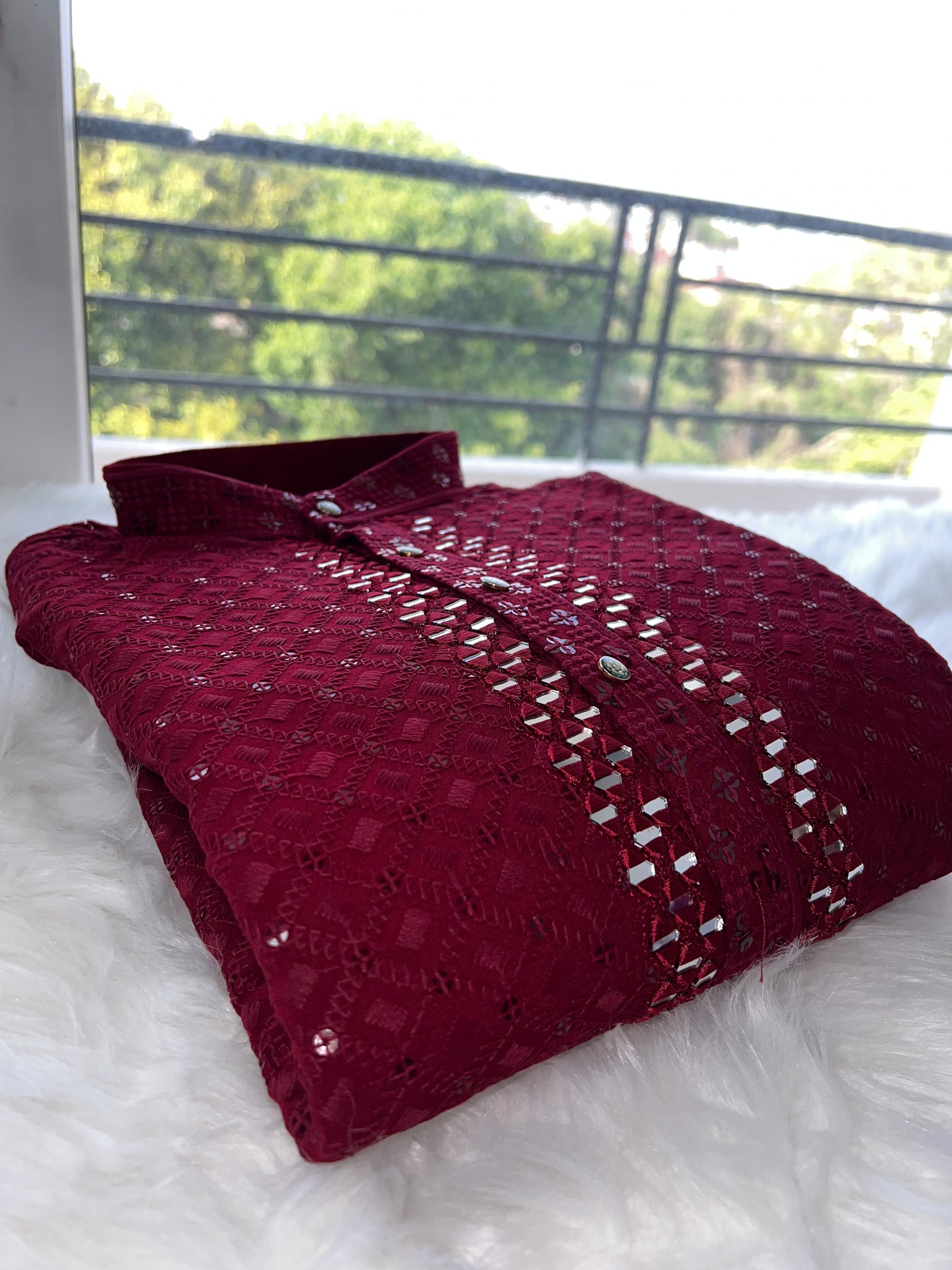 Chikankari Kurta Set with Mirror & Sequin Work