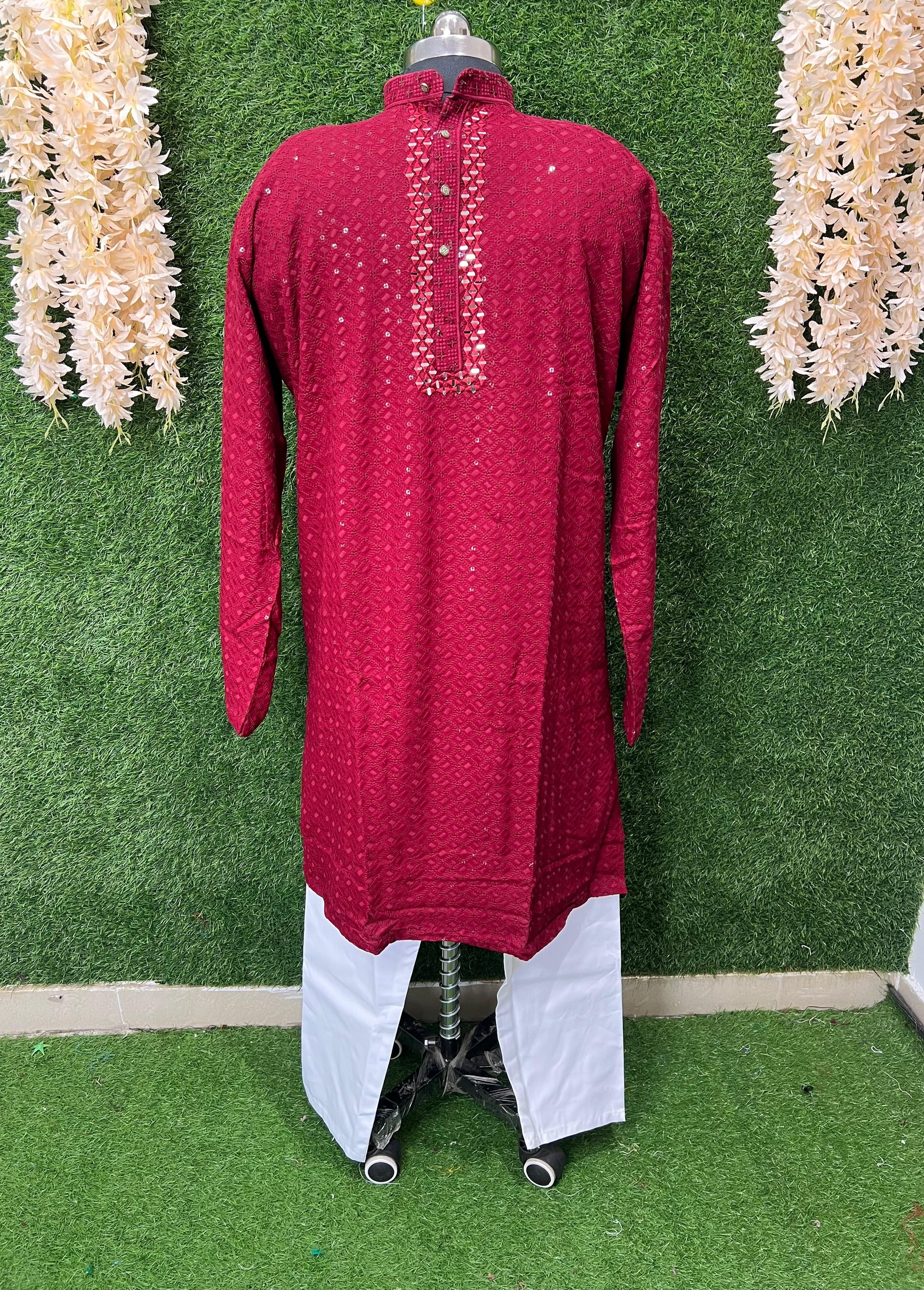 Chikankari Kurta Set with Mirror & Sequin Work