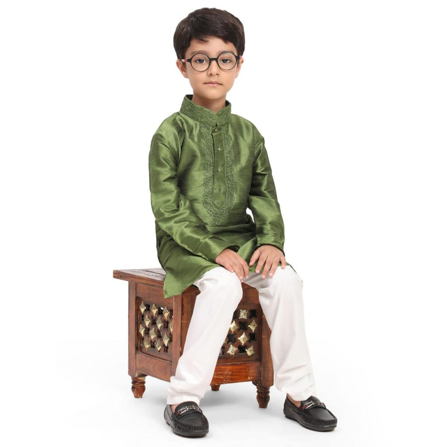 Kids Boys Green Kurta Pajama Set – Stylish Ethnic & Festive Wear