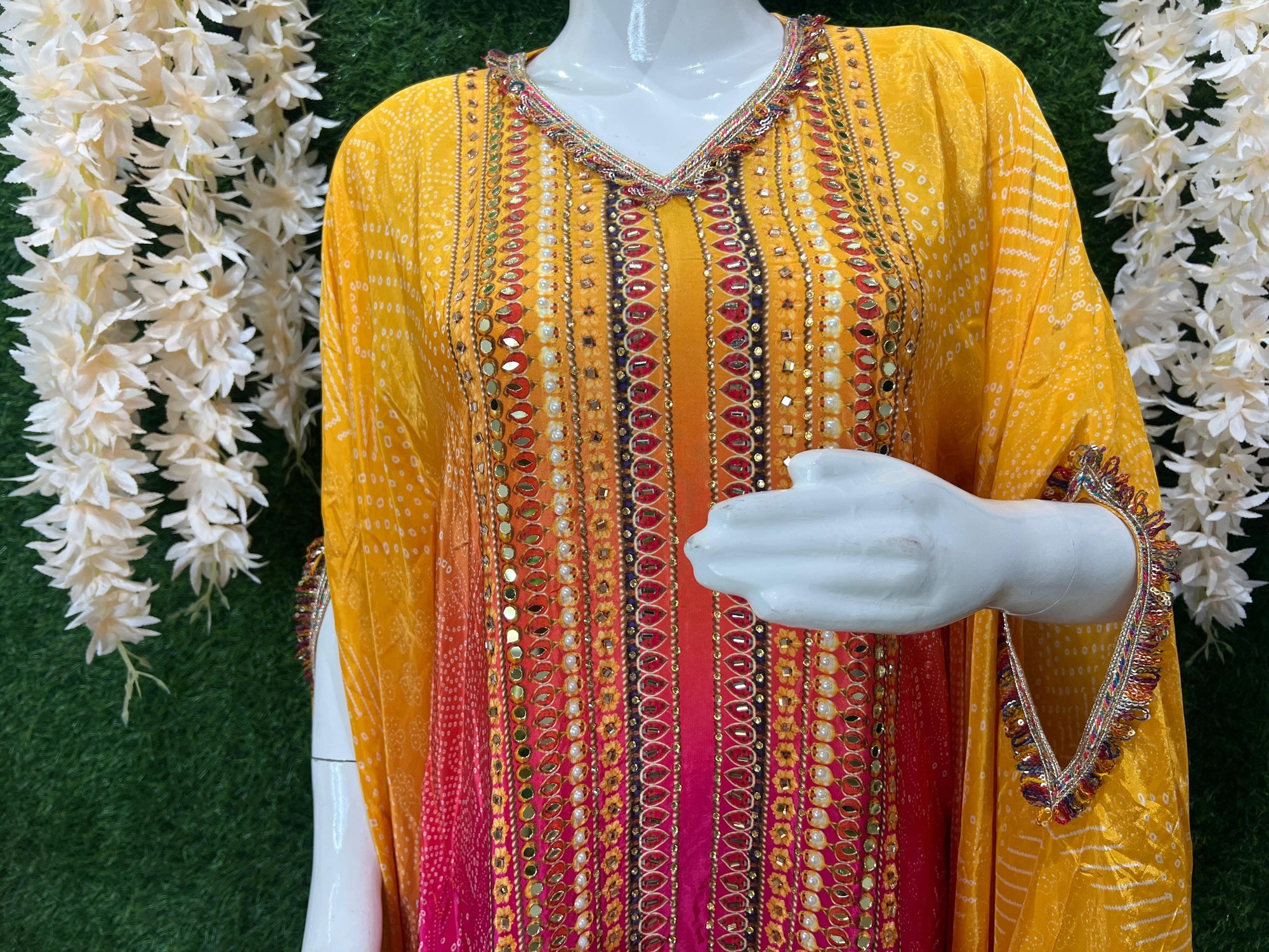 Festive-Ready Indo Western Kaftan Coord Set with Mirror Work & Tulip Pants