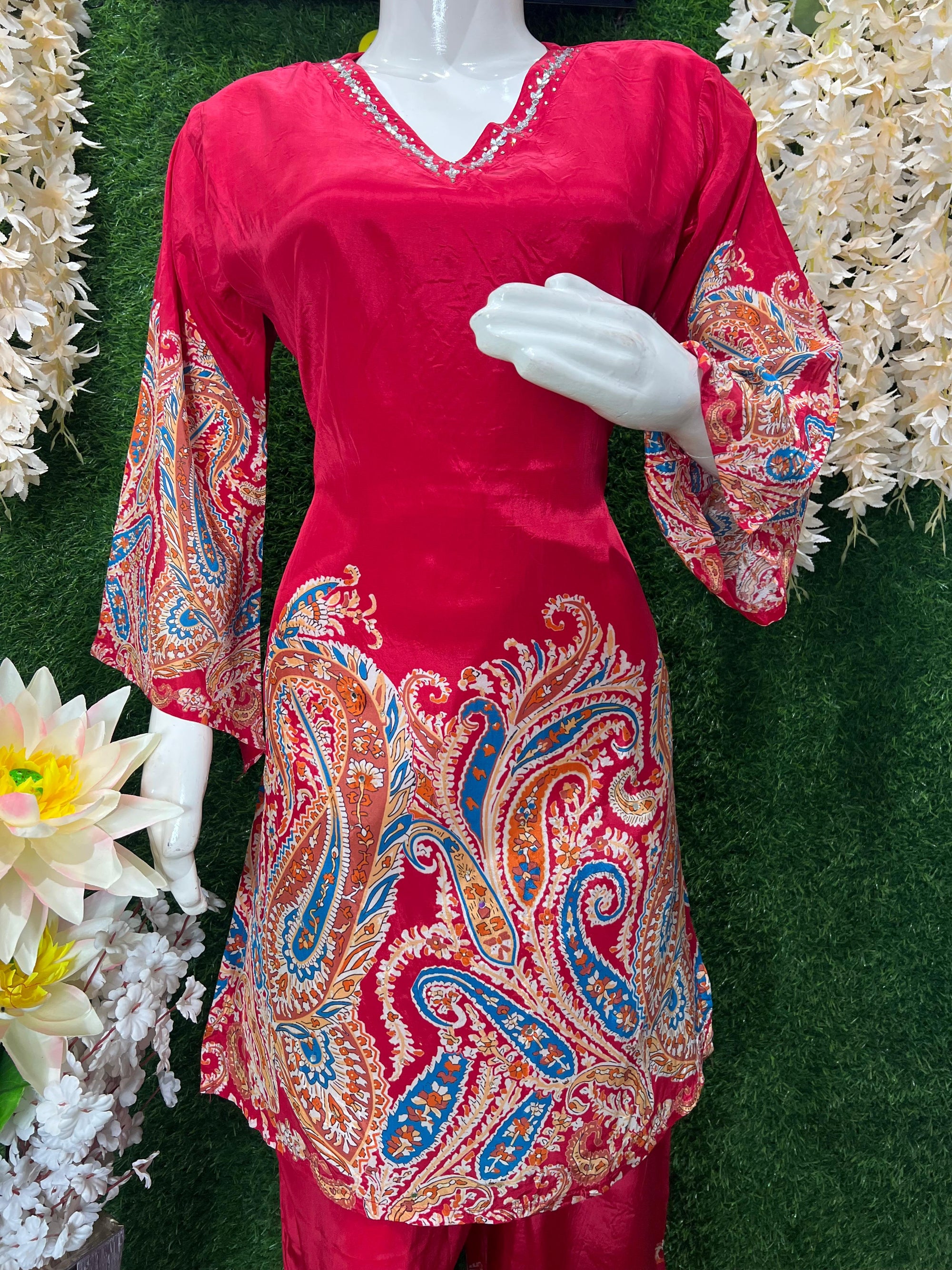 Natural Crepe Coord Set with Real Mirror Work – Festive Ethnic Wear for Women