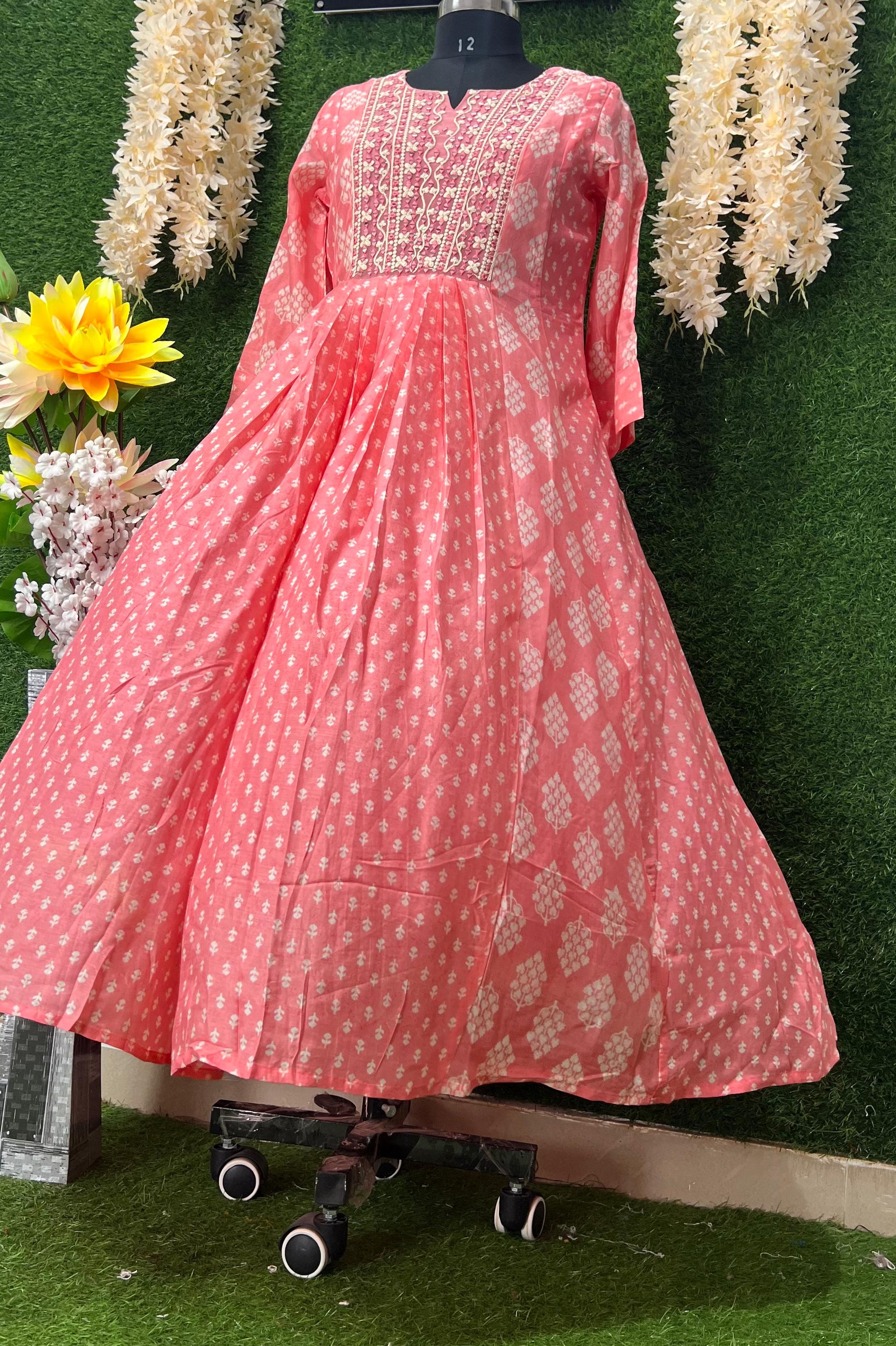 Stunning A-Line Gown with Real Mirror Work – Festive Pink Elegance