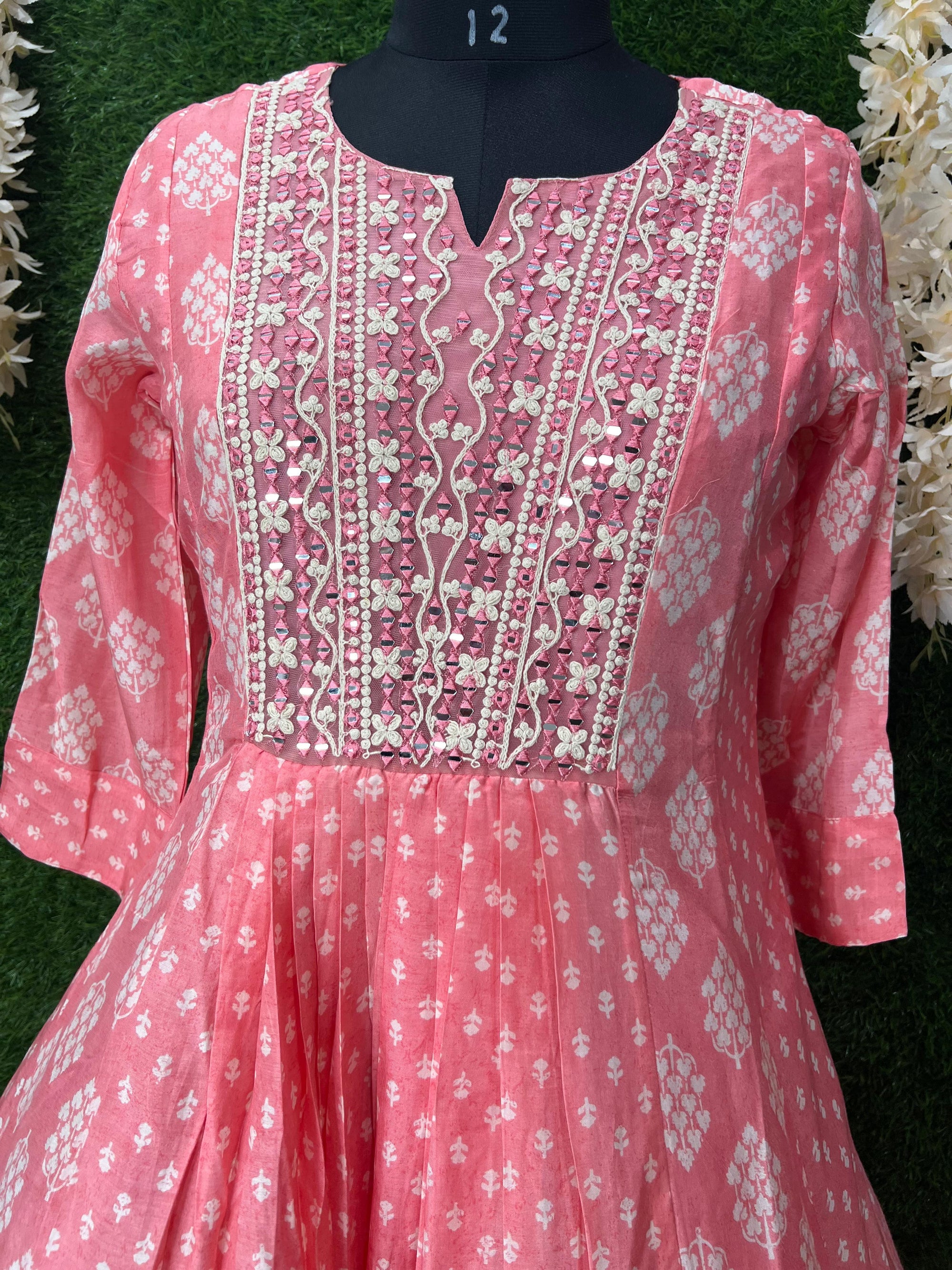 Stunning A-Line Gown with Real Mirror Work – Festive Pink Elegance