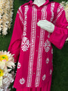 Slub Modal Chikankari Co-ord Set – Shirt Style Kurta with Relaxed Pants