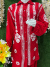 Slub Modal Chikankari Co-ord Set – Shirt Style Kurta with Relaxed Pants