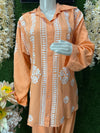 Slub Modal Chikankari Co-ord Set – Shirt Style Kurta with Relaxed Pants
