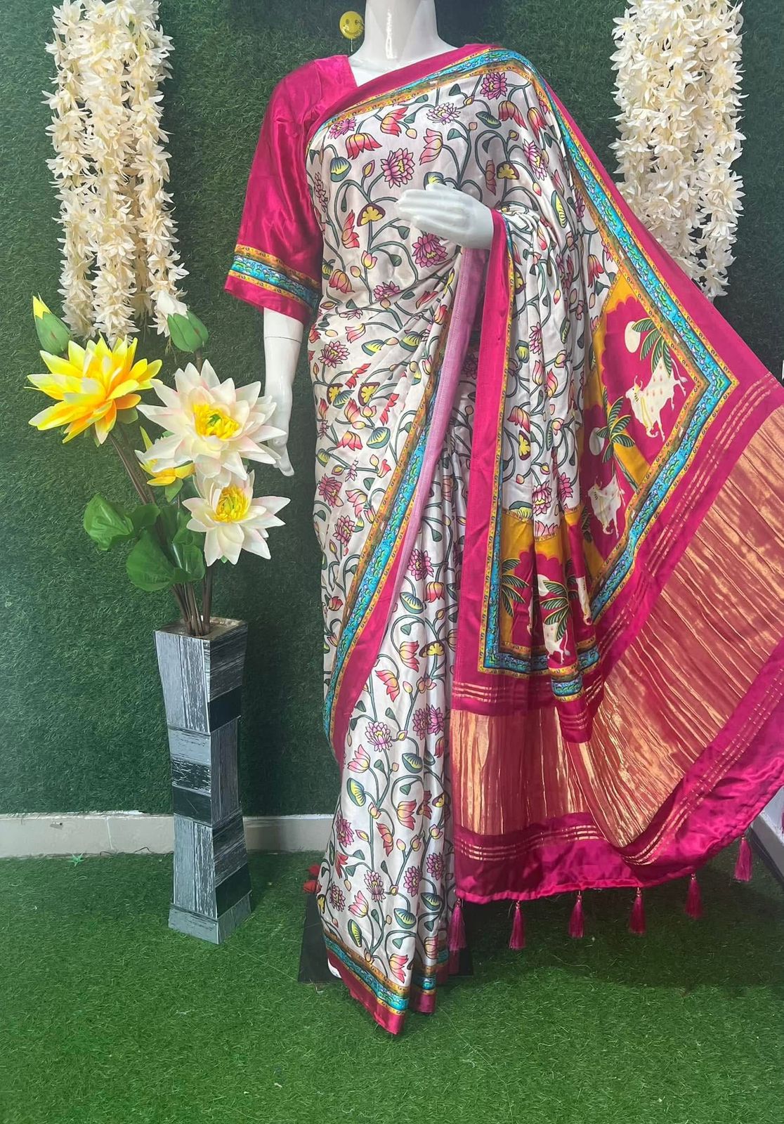 Gaji Silk Kalamkari Saree with Rajwadi Pallu