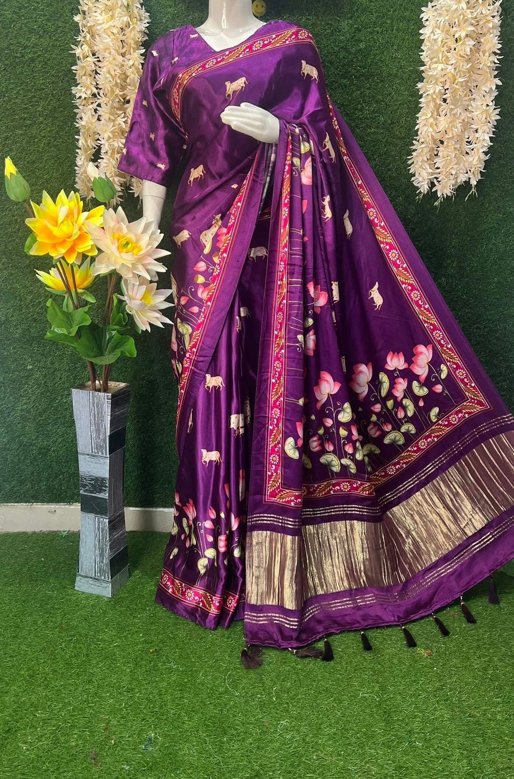 Gaji Silk Kalamkari Saree with Rajwadi Pallu