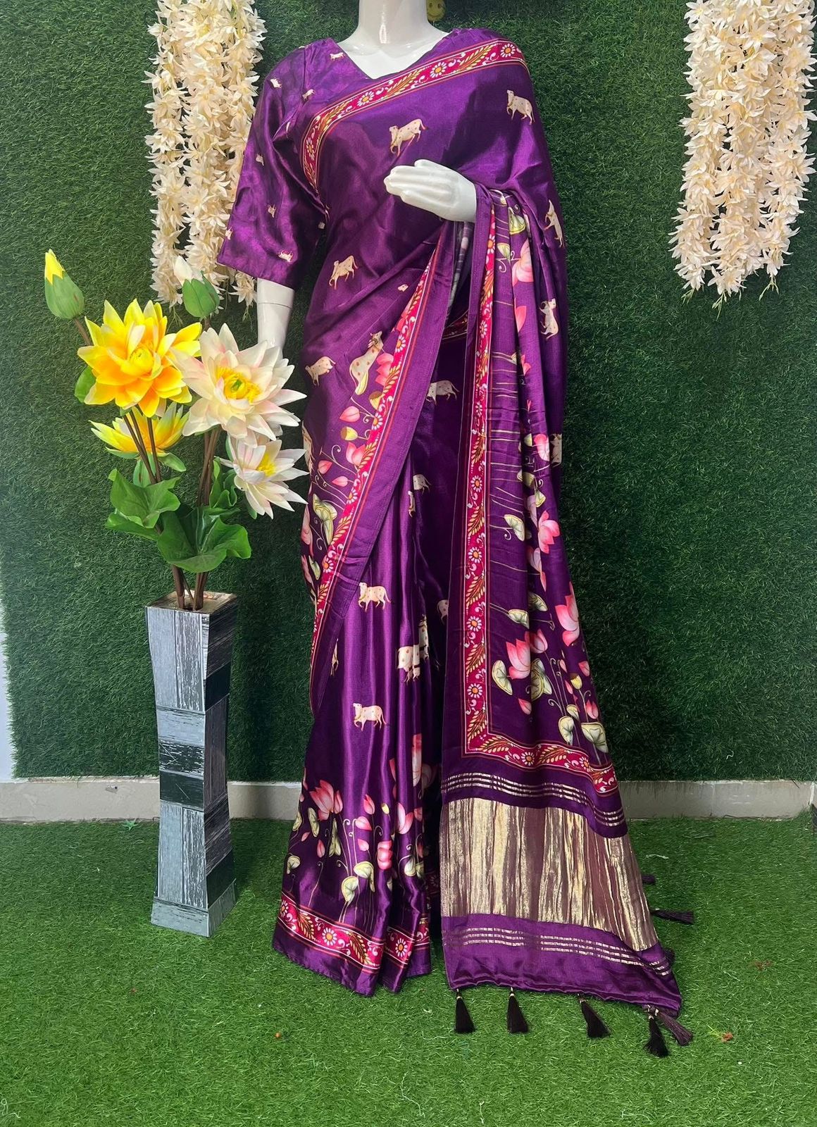 Gaji Silk Kalamkari Saree with Rajwadi Pallu