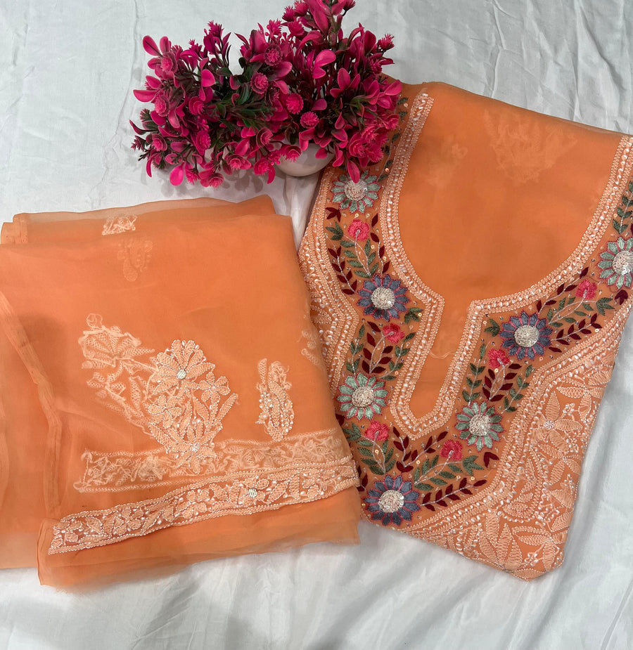 Parsi Gara Unstitched Lucknowi Chikankari Suit