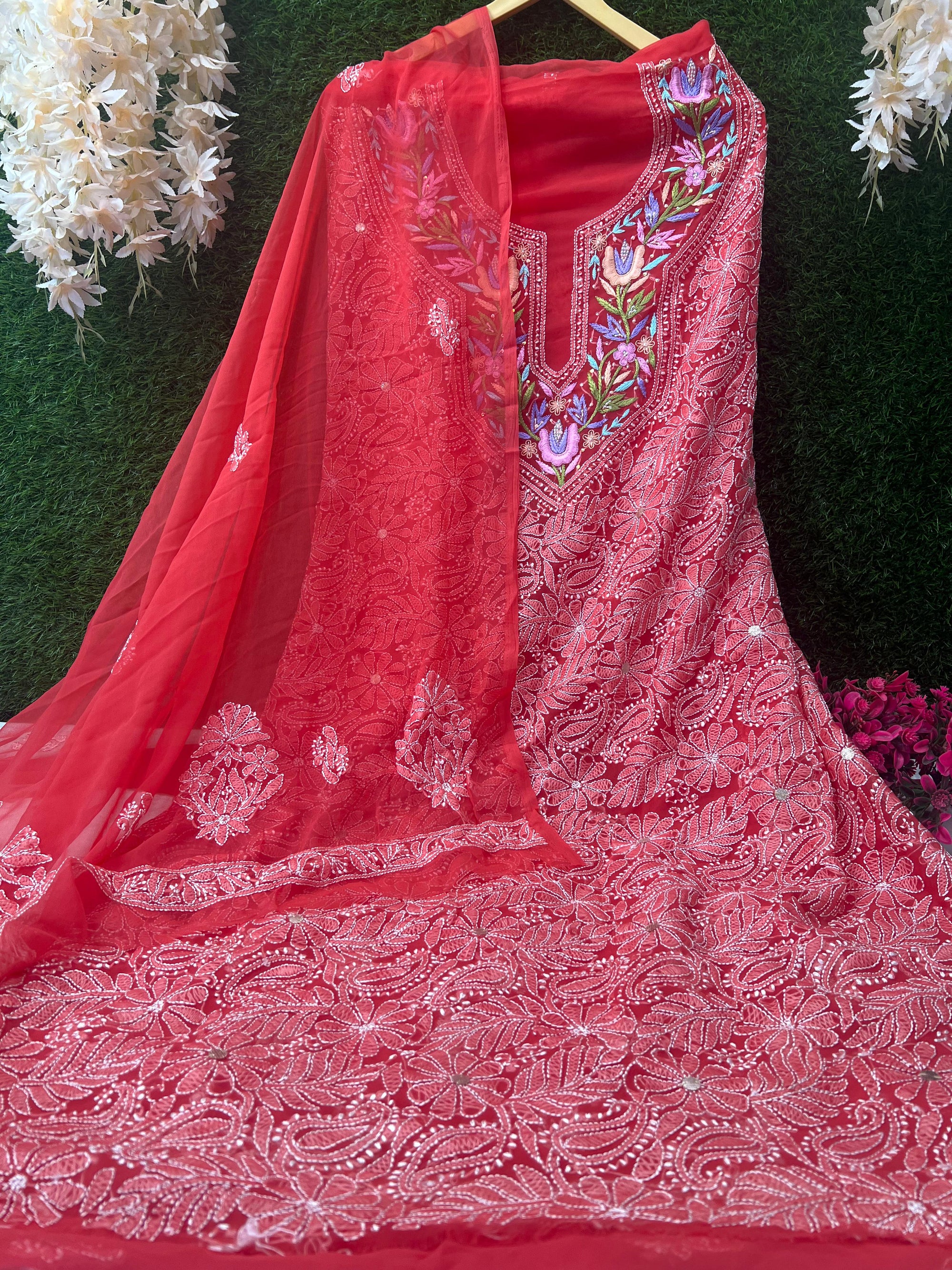 Parsi Gara Unstitched Lucknowi Chikankari Suit