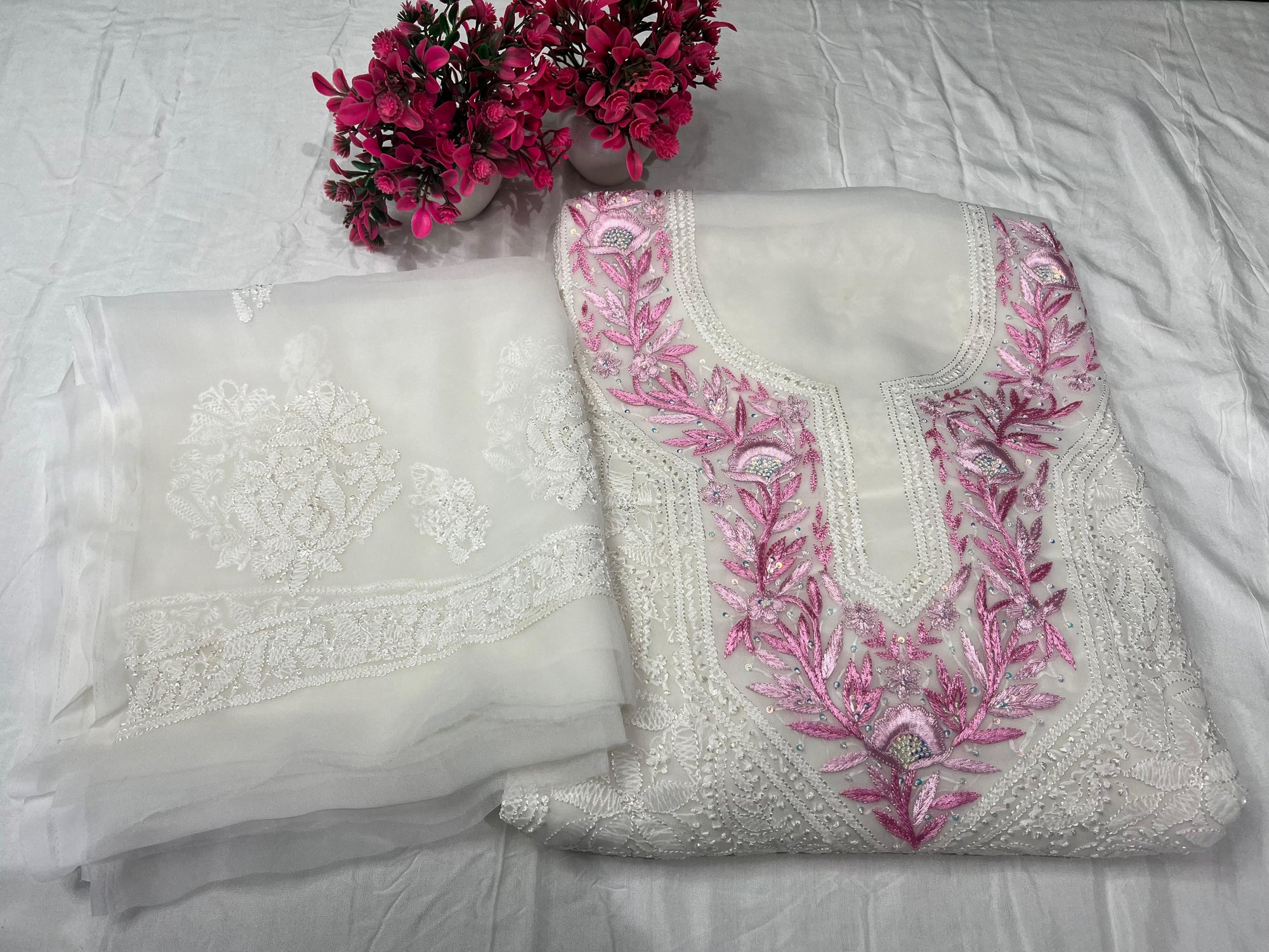 Parsi Gara Unstitched Lucknowi Chikankari Suit