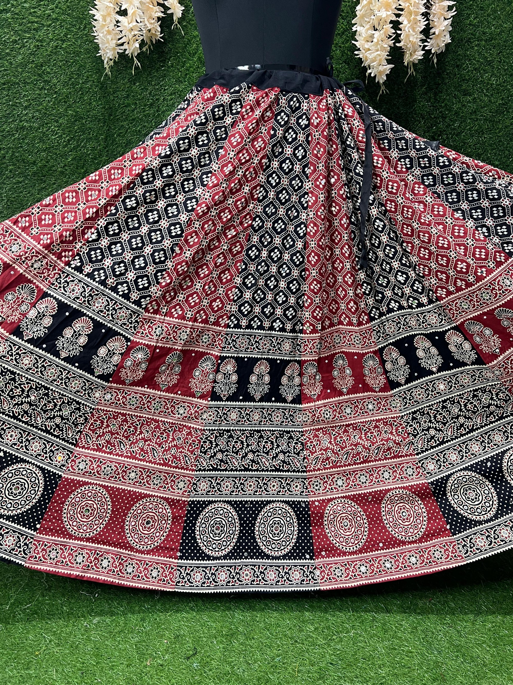 Ajrakh Cotton Skirt with Mirror