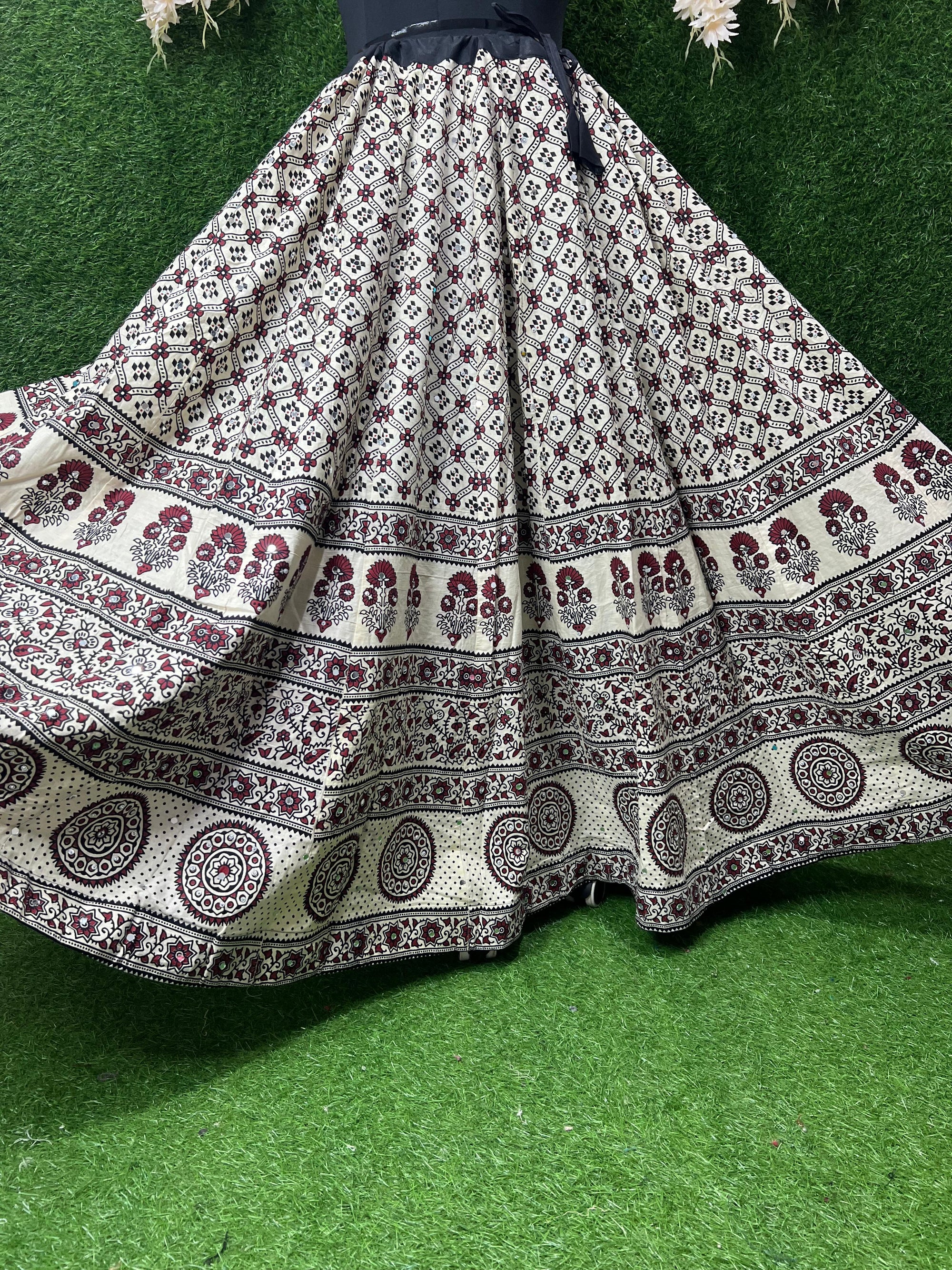 Ajrakh Cotton Skirt with Mirror