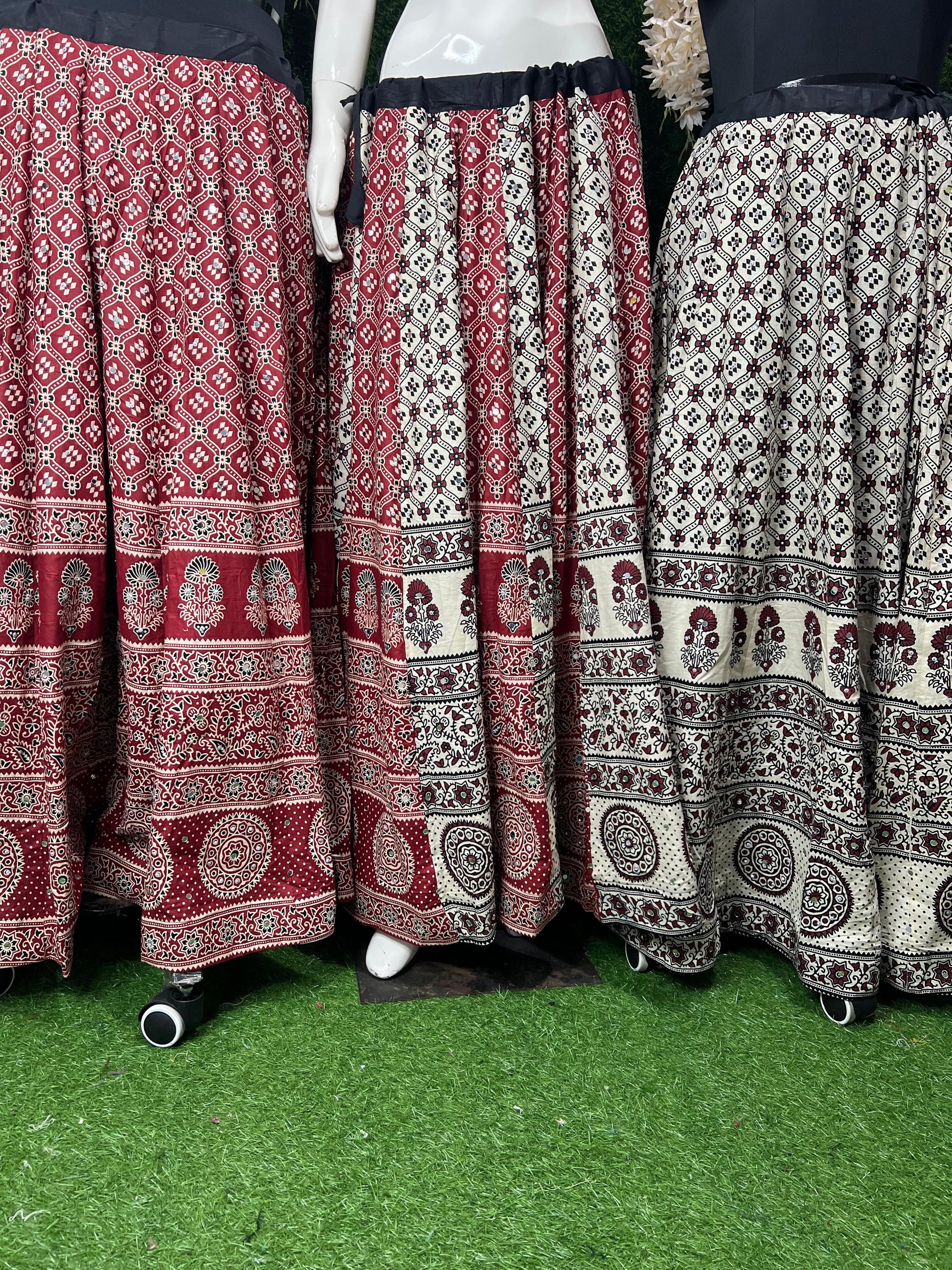 Ajrakh Cotton Skirt with Mirror