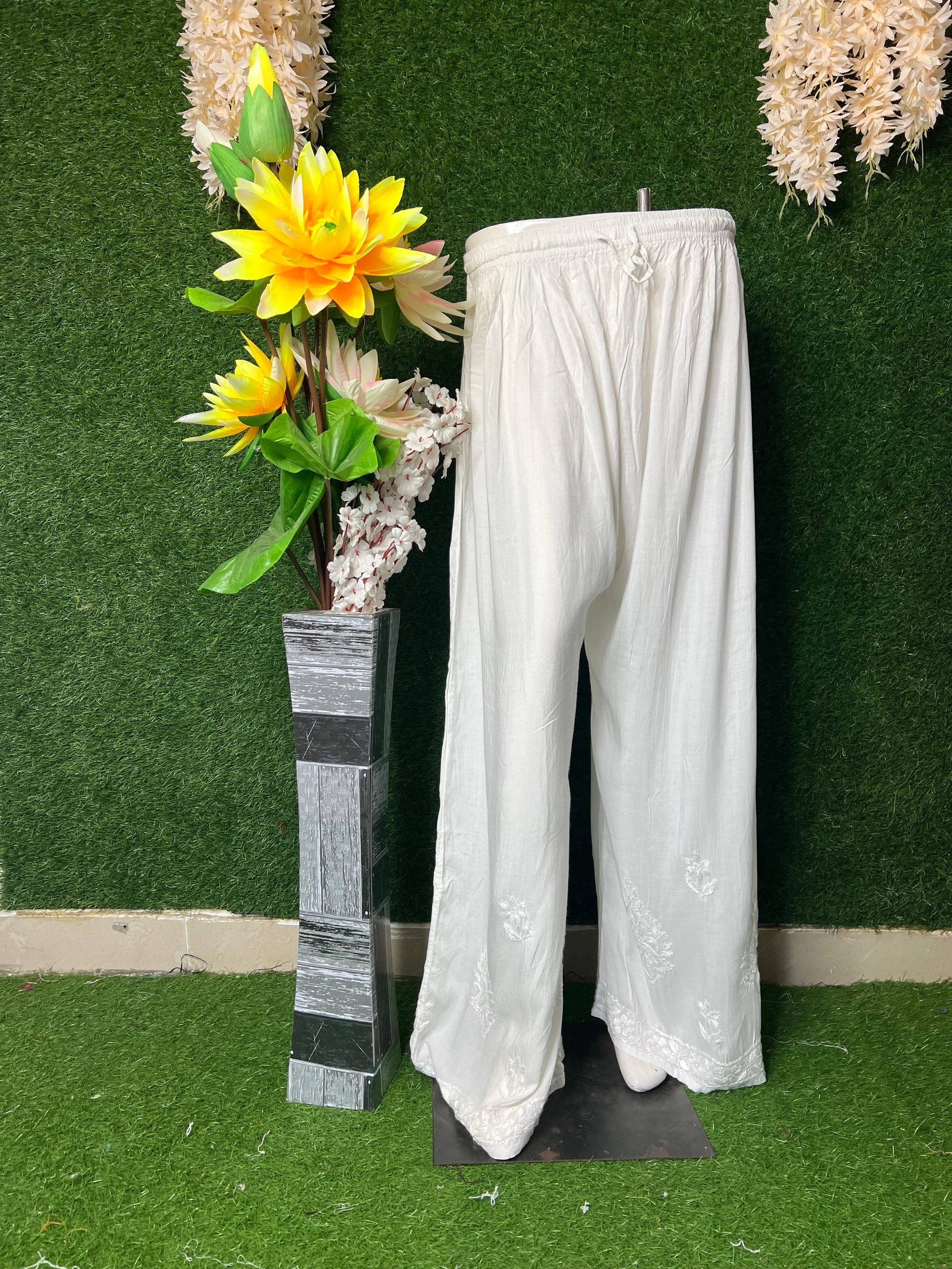 White Chikankari Hand Embroidered Palazzo