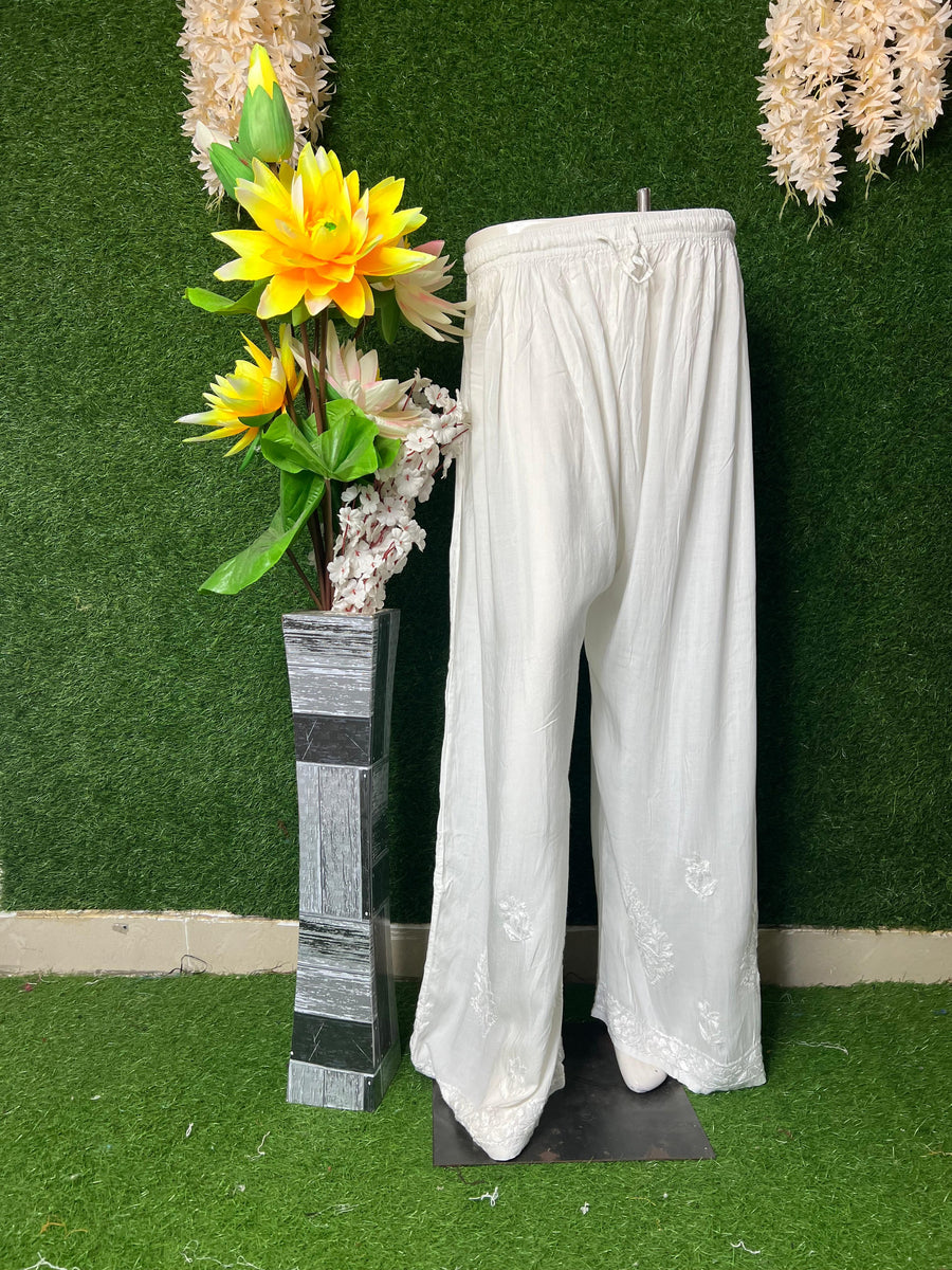 White Chikankari Hand Embroidered Palazzo