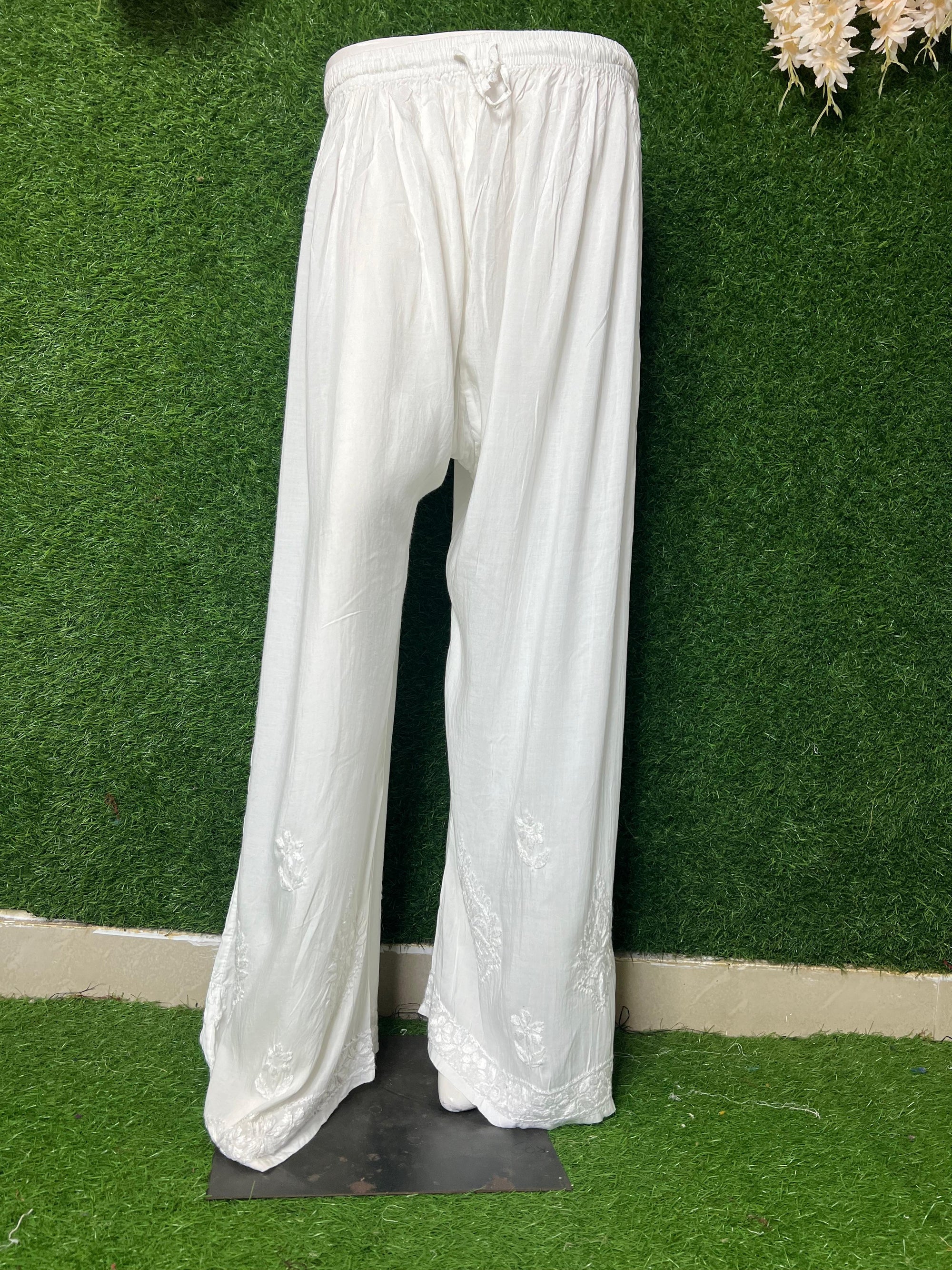 White Chikankari Hand Embroidered Palazzo