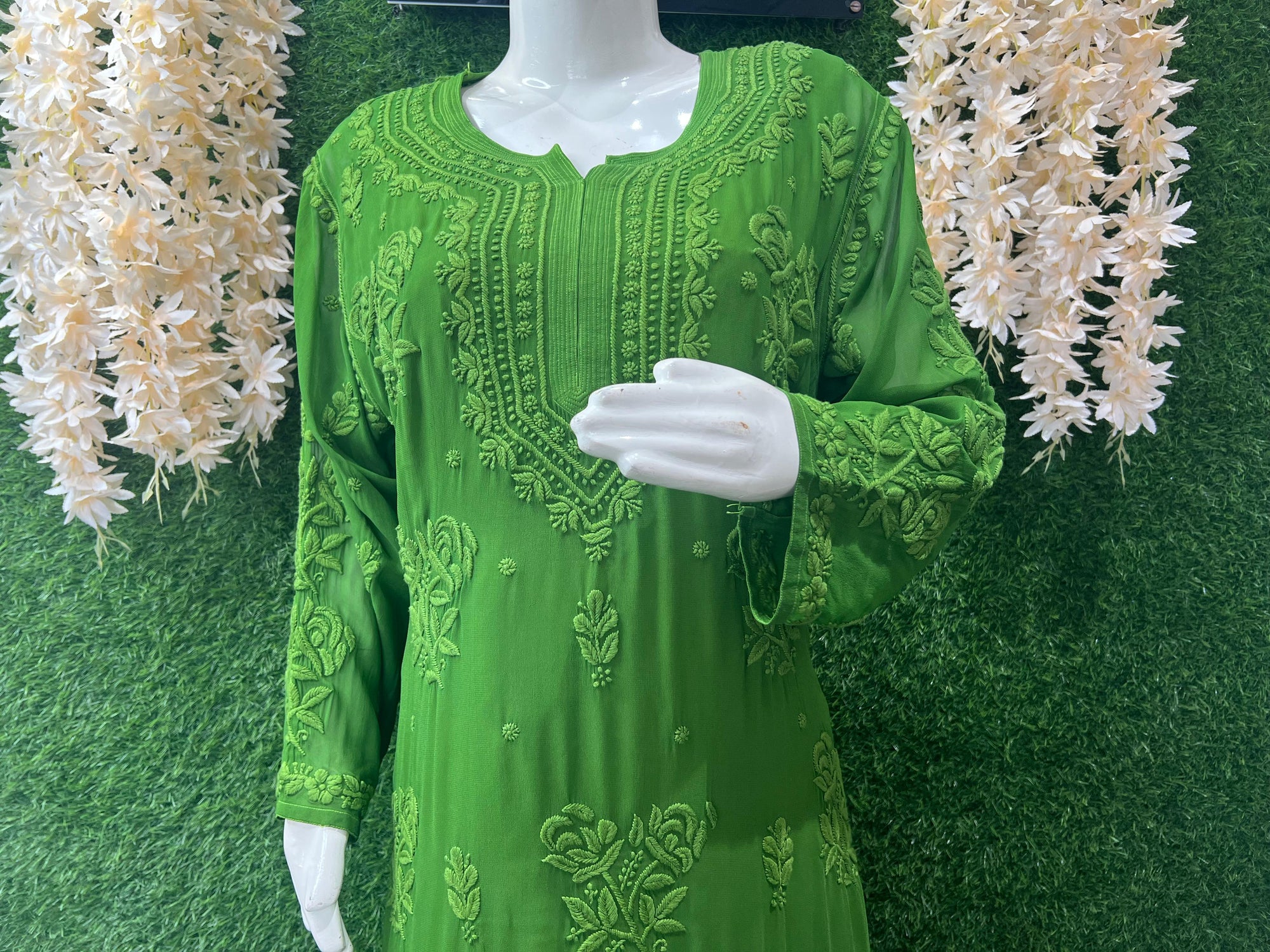 Lucknowi Chikankari Viscose 3D Rose Handwork Suit Set