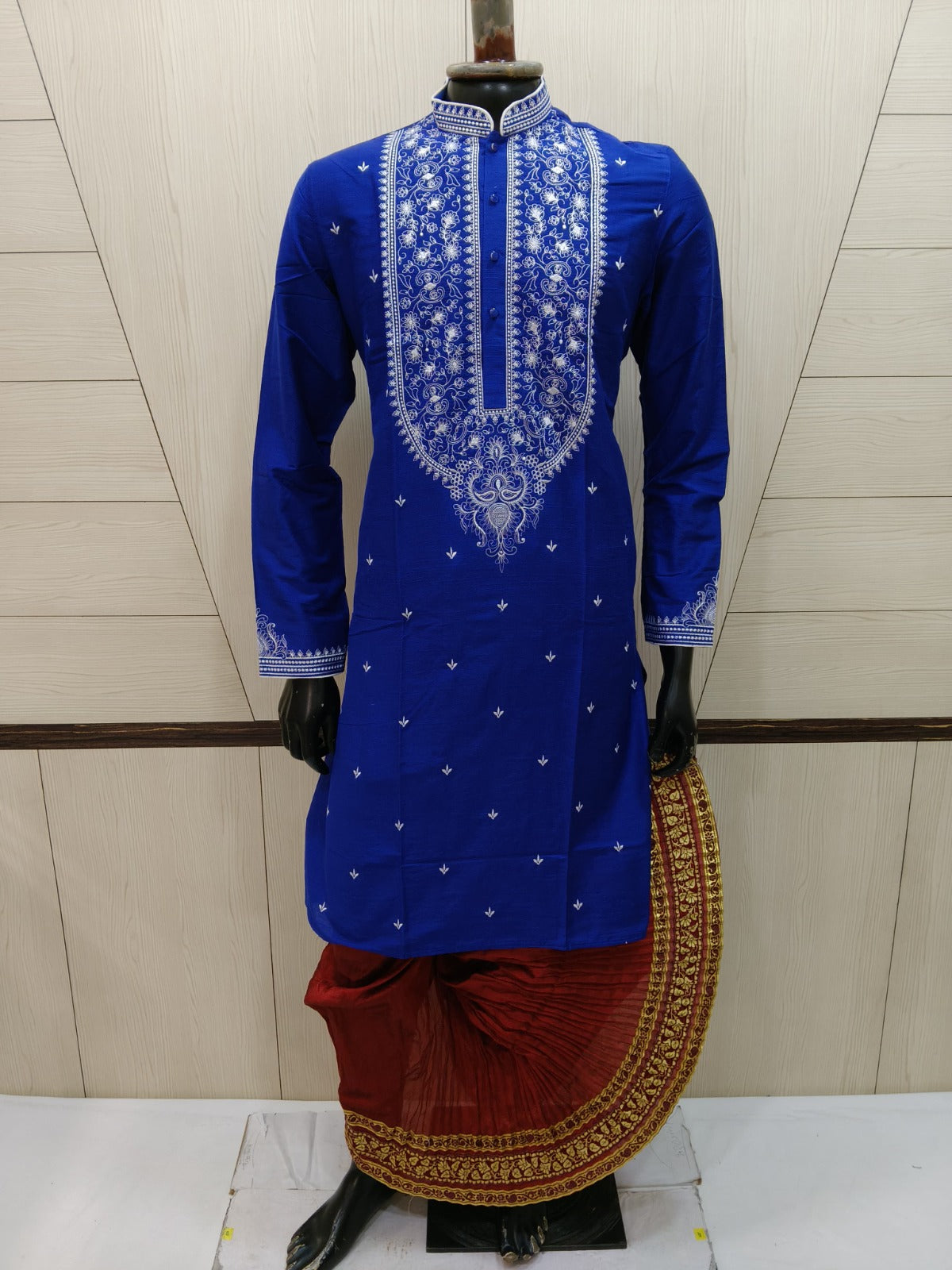 Men’s Jamdani Embroidered Kurta with Polo Pant – Traditional Festive Wear