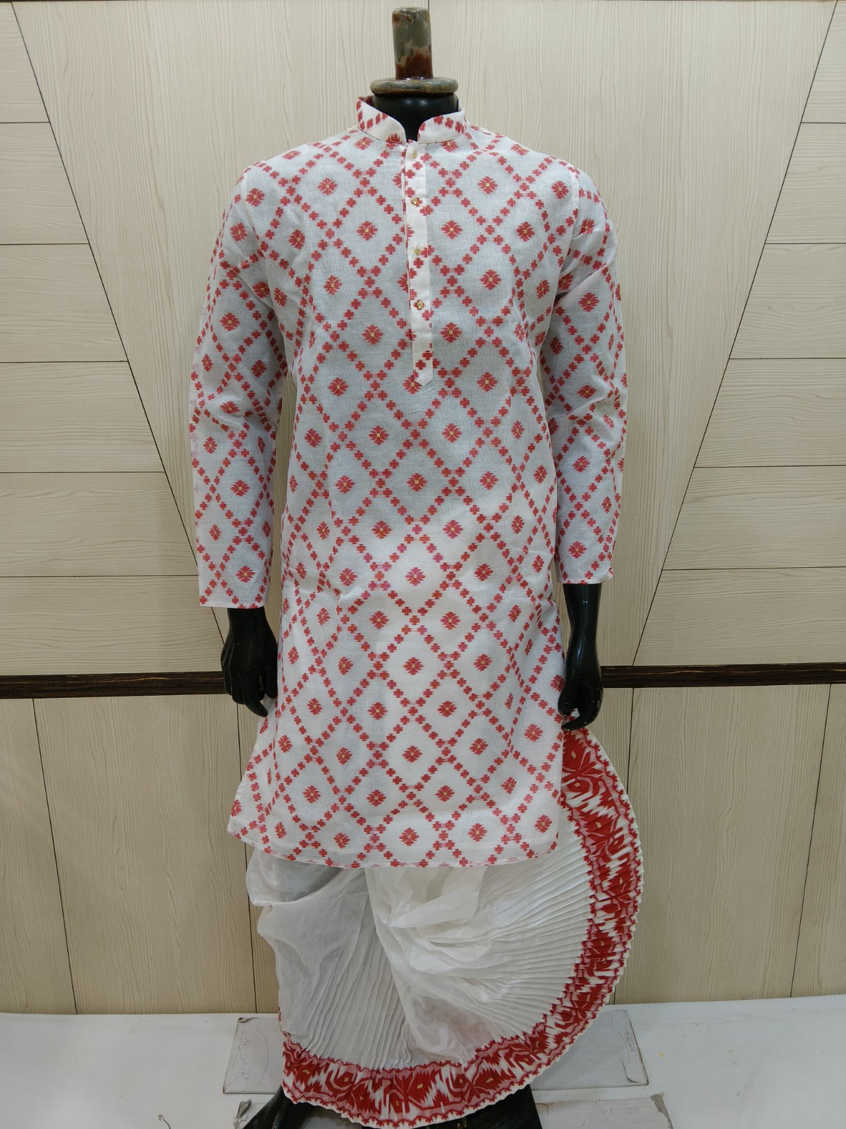 Men’s Jamdani Embroidered Kurta with Polo Pant – Traditional Festive Wear