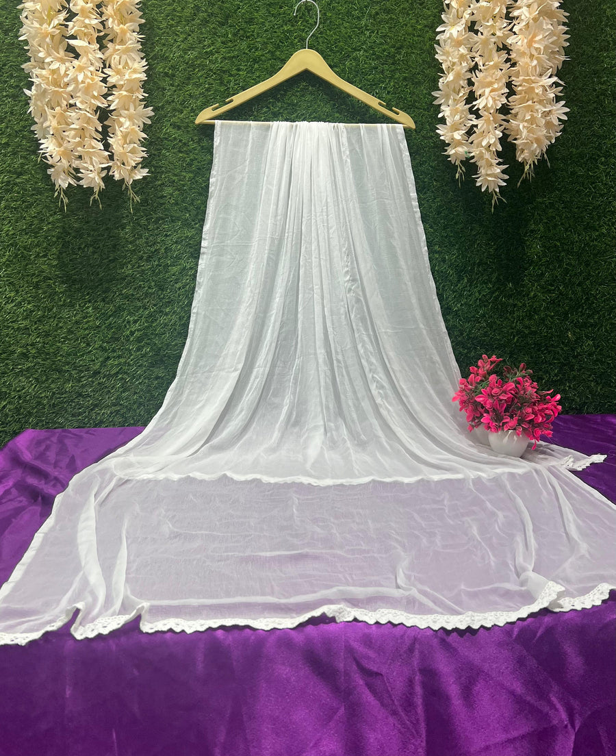 Chiffon Dupatta with Delicate Lace Border