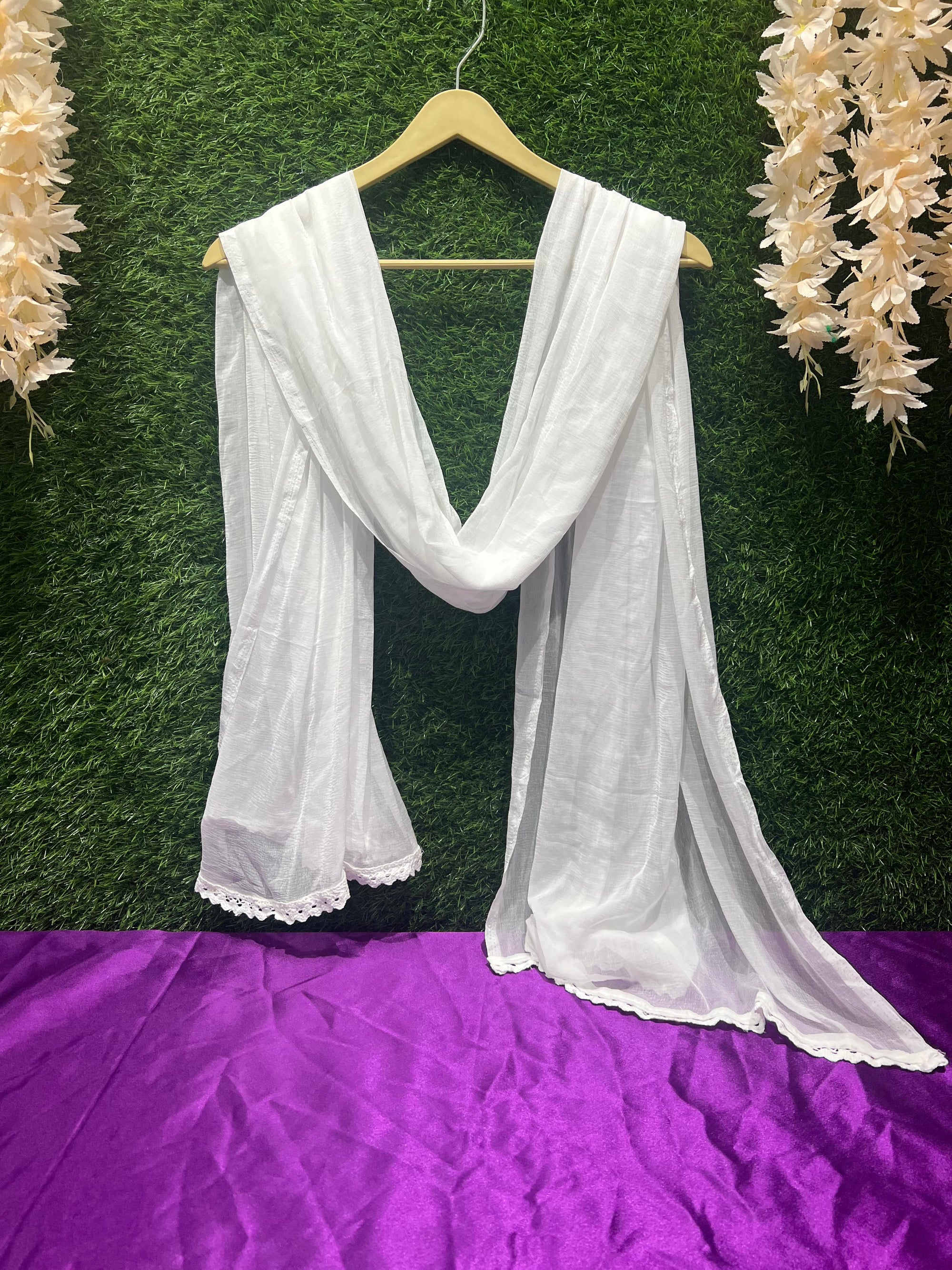 Chiffon Dupatta with Delicate Lace Border