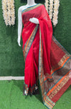 Beautiful red kota doria cotton with manipuri border wrap in 1 minute saree