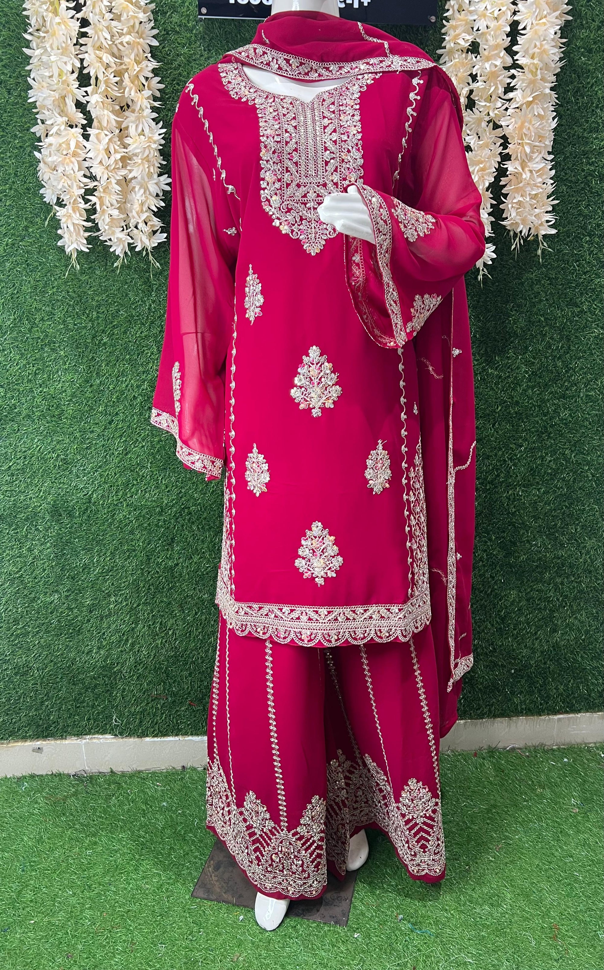 Elegant Embroidered Straight Kurta with Sharara & Dupatta