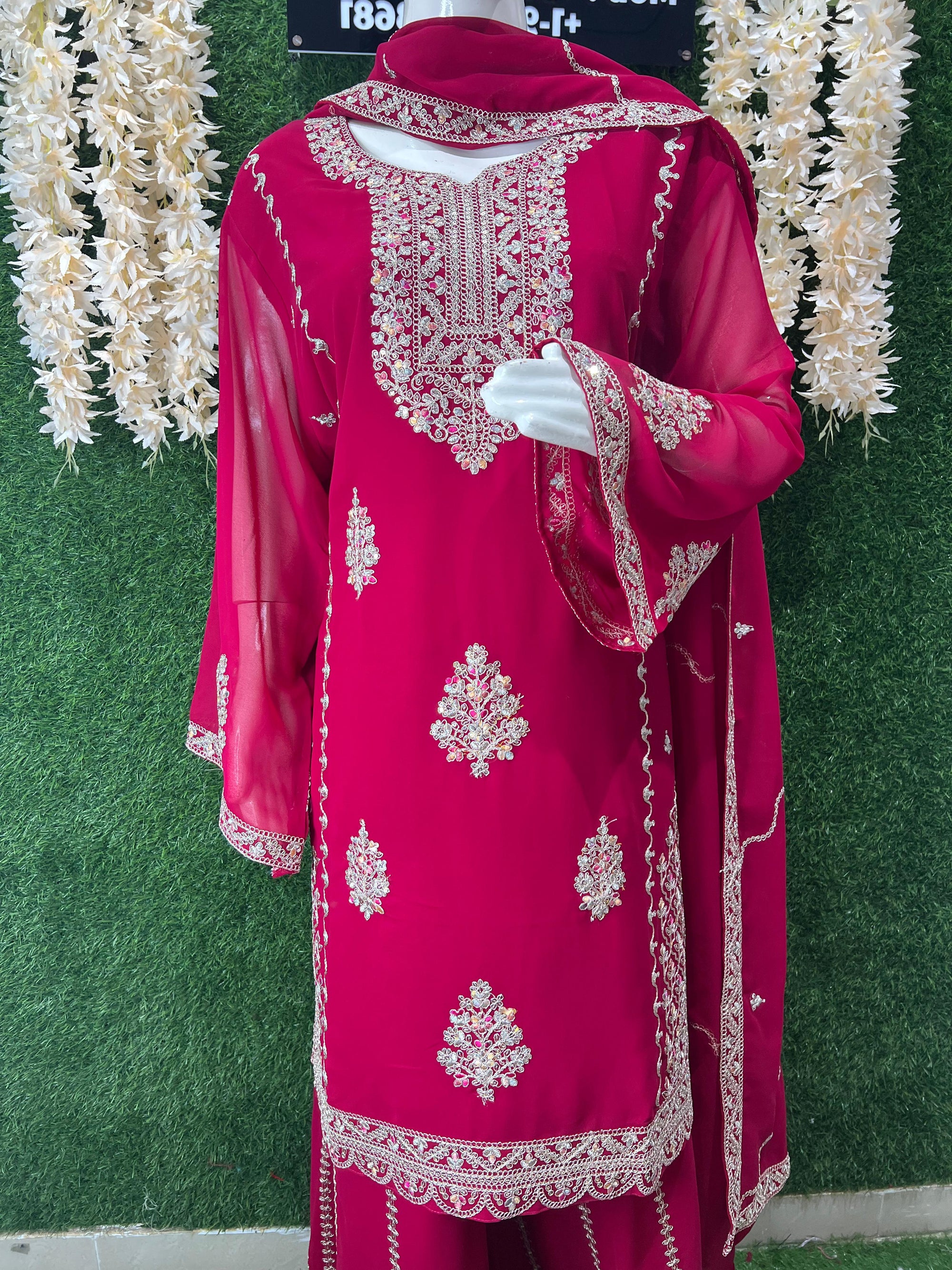 Elegant Embroidered Straight Kurta with Sharara & Dupatta
