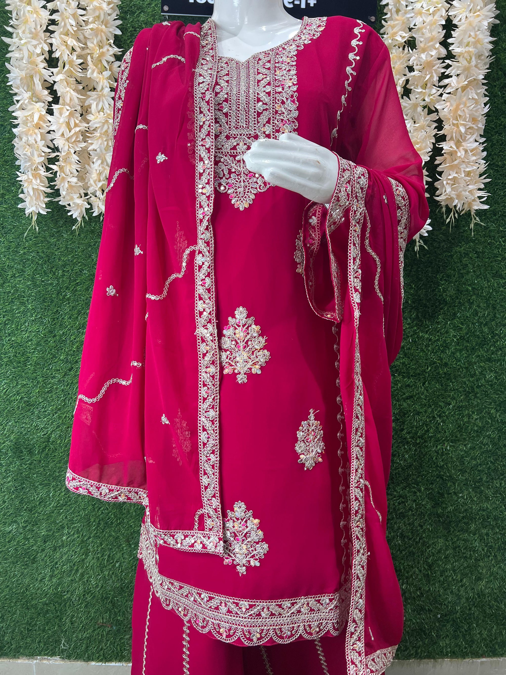 Elegant Embroidered Straight Kurta with Sharara & Dupatta