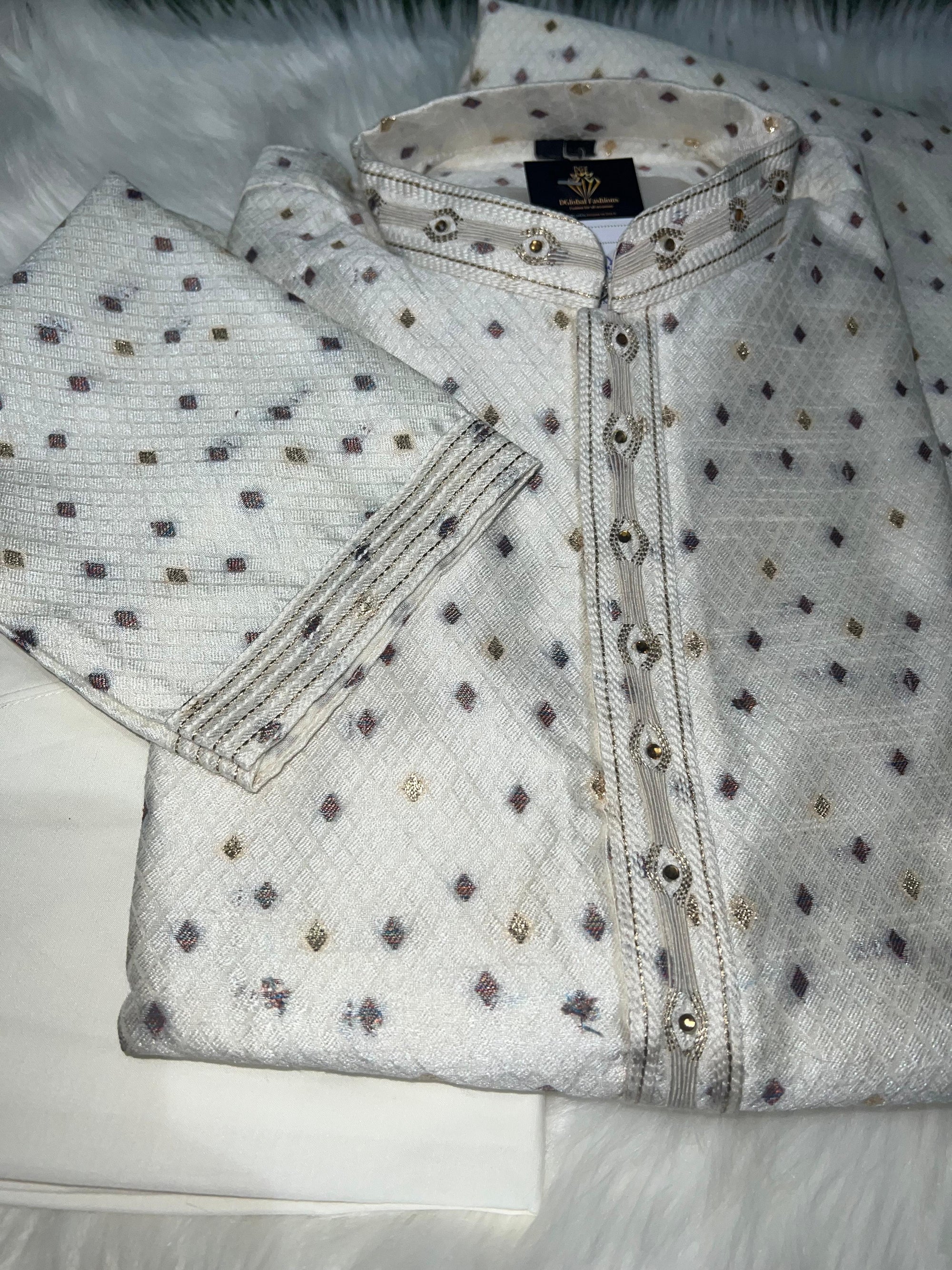 Elegant Silk Self-Check Zari Weave Kurta Pajama Set with Full Lining