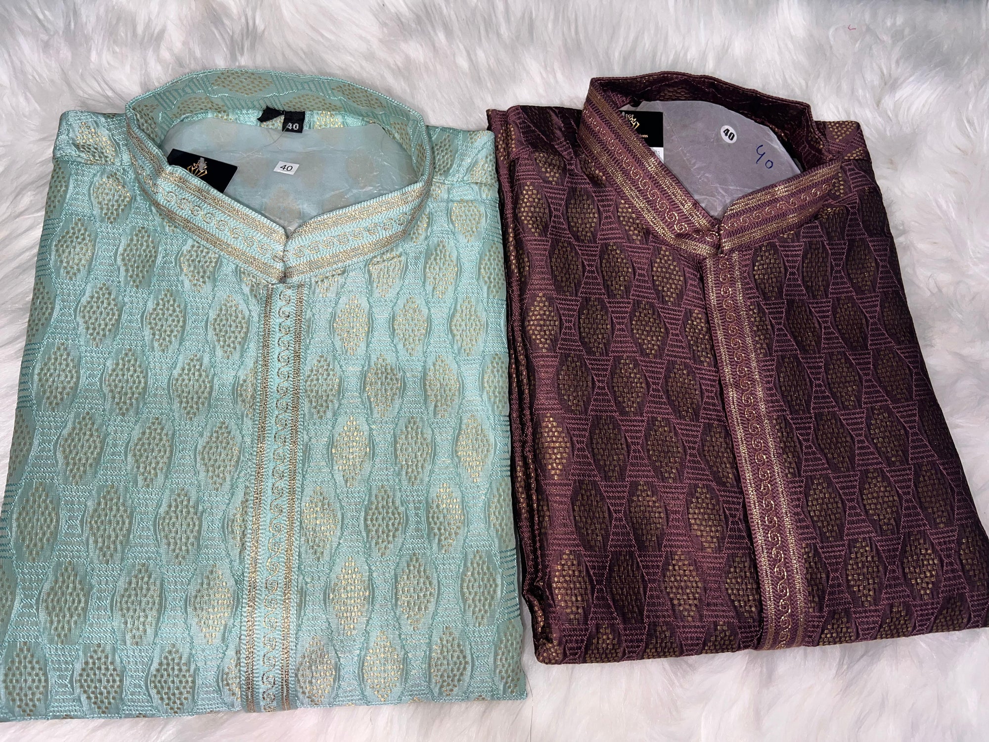 Men’s Silk Jacquard Kurta Pajama Set with Copper Zari Weave & Full Lining