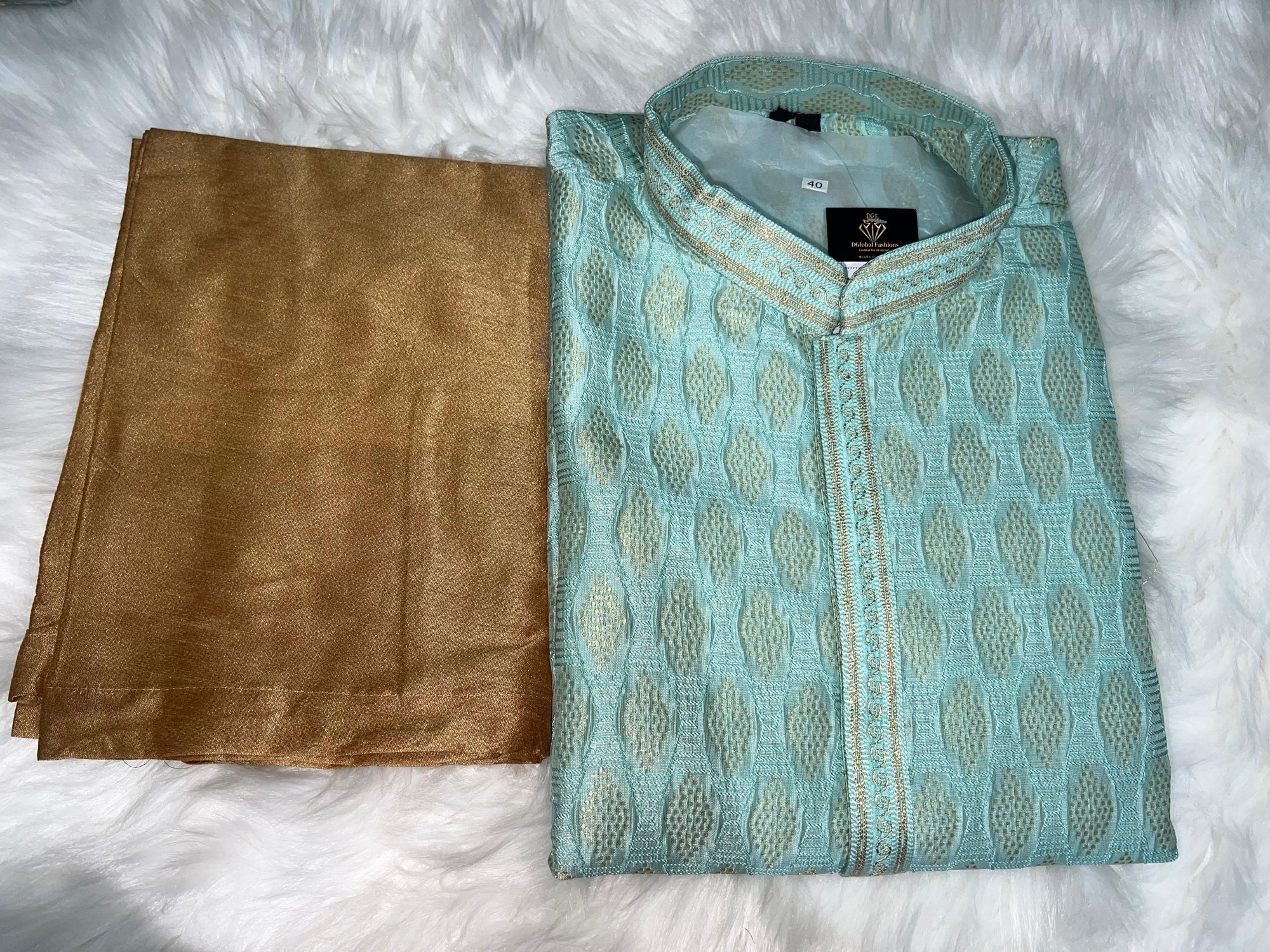 Men’s Silk Jacquard Kurta Pajama Set with Copper Zari Weave & Full Lining