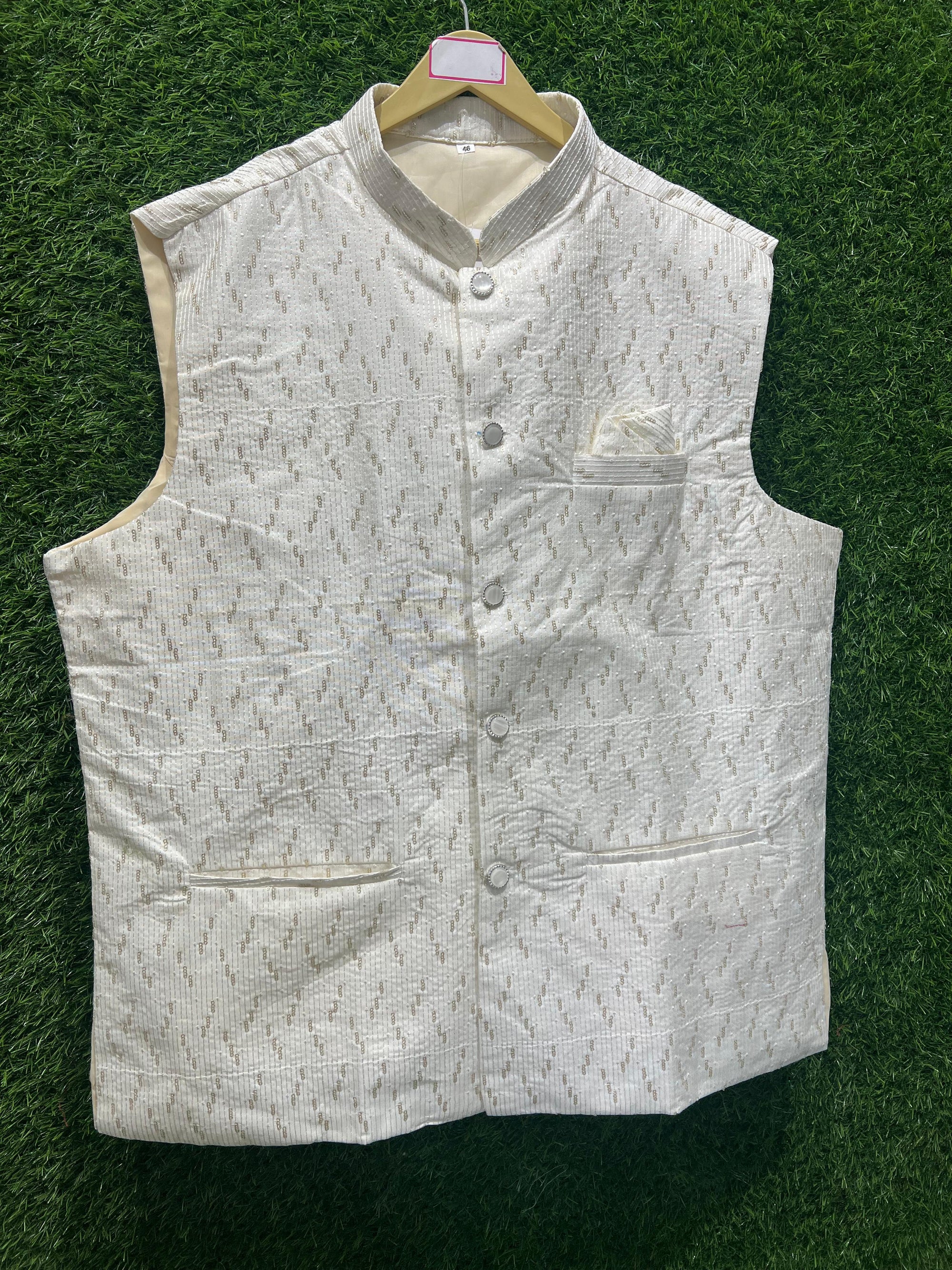 Elegant White Nehru Jacket – Festive & Wedding Wear