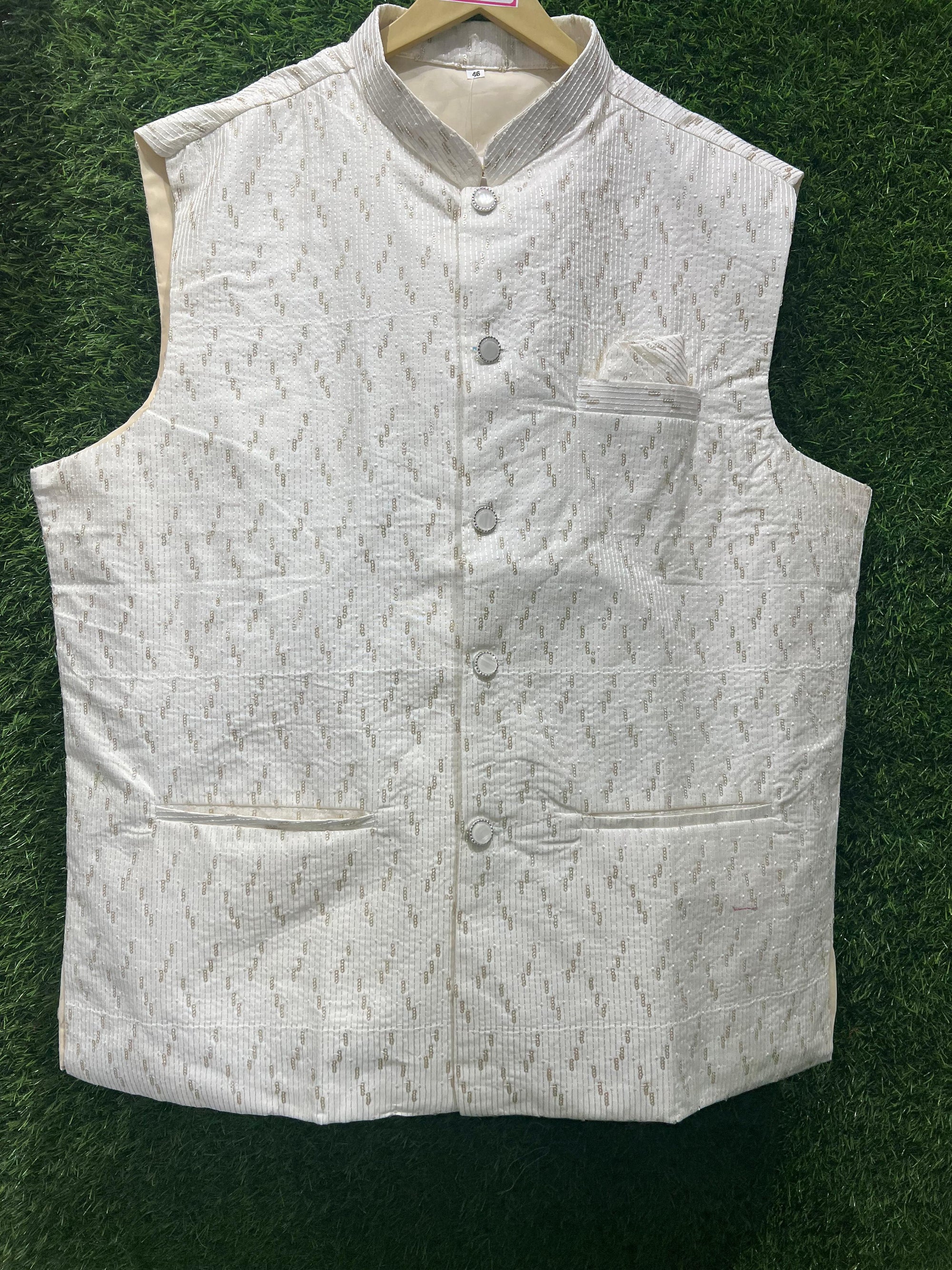 Elegant White Nehru Jacket – Festive & Wedding Wear