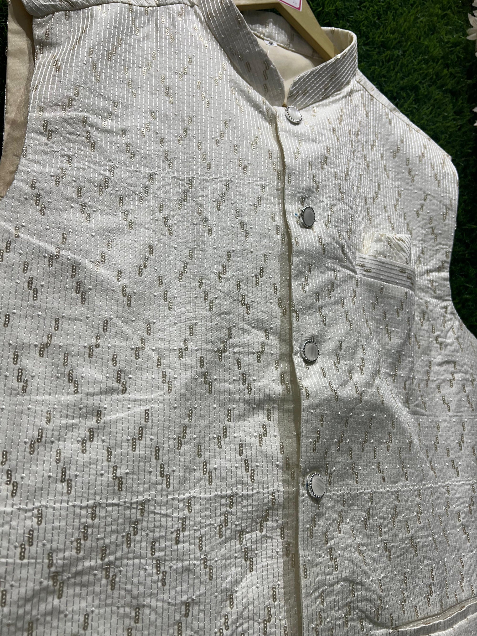 Elegant White Nehru Jacket – Festive & Wedding Wear