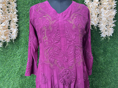 Elegant Crepe Kurti with Mukesh Work & Lucknowi Chikankari