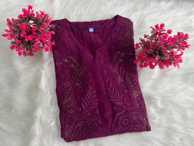 Elegant Crepe Kurti with Mukesh Work & Lucknowi Chikankari