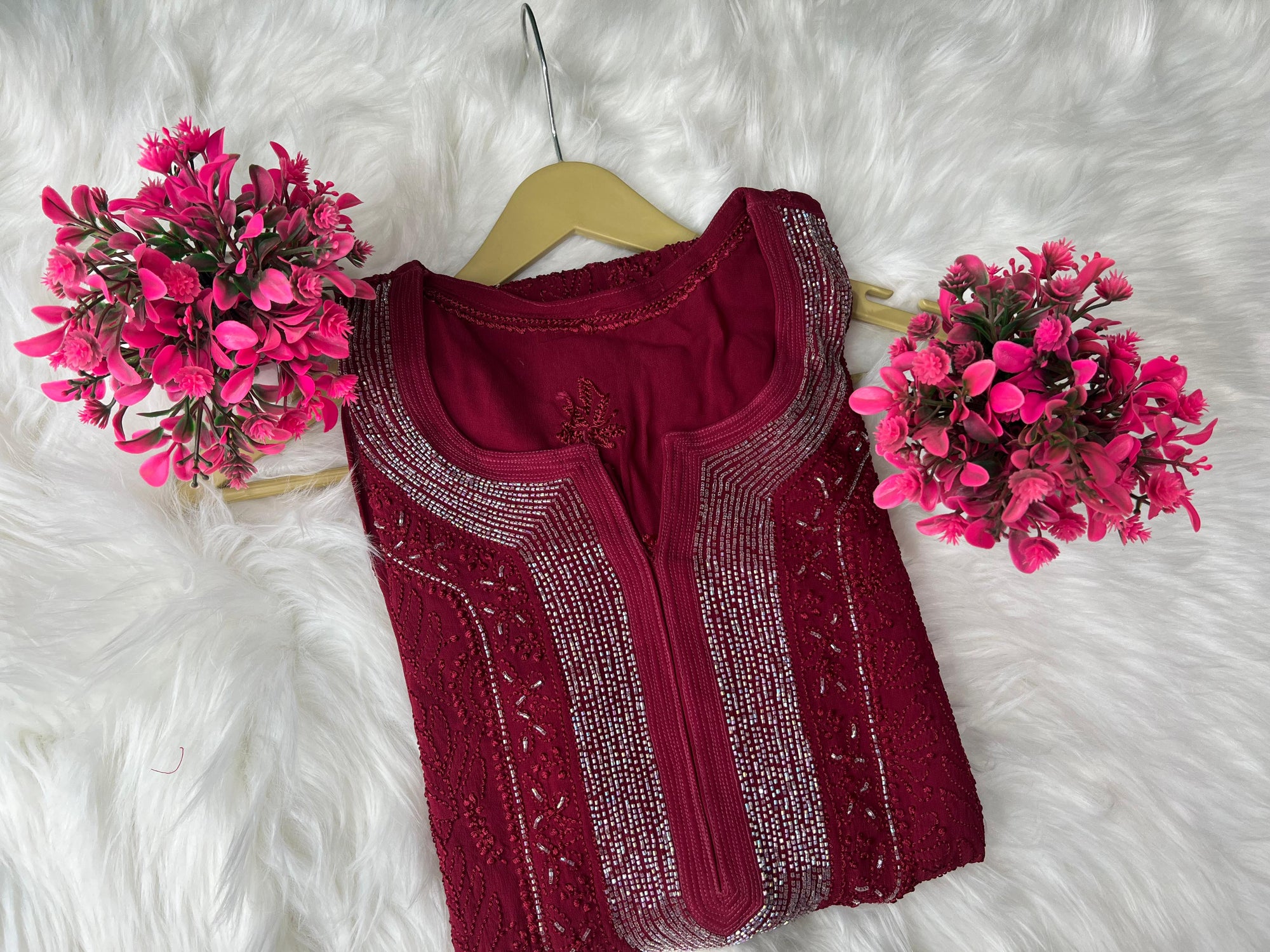 Lucknowi Chikankari Viscose Georgette Kurti with Cutdana Work