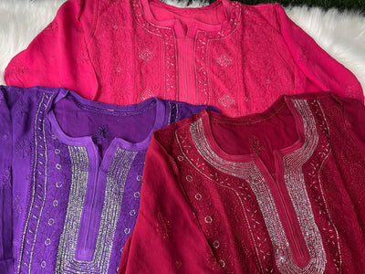 Viscose Kurti with Lucknowi Chikankari & Hand Embroidered Cutdana Work