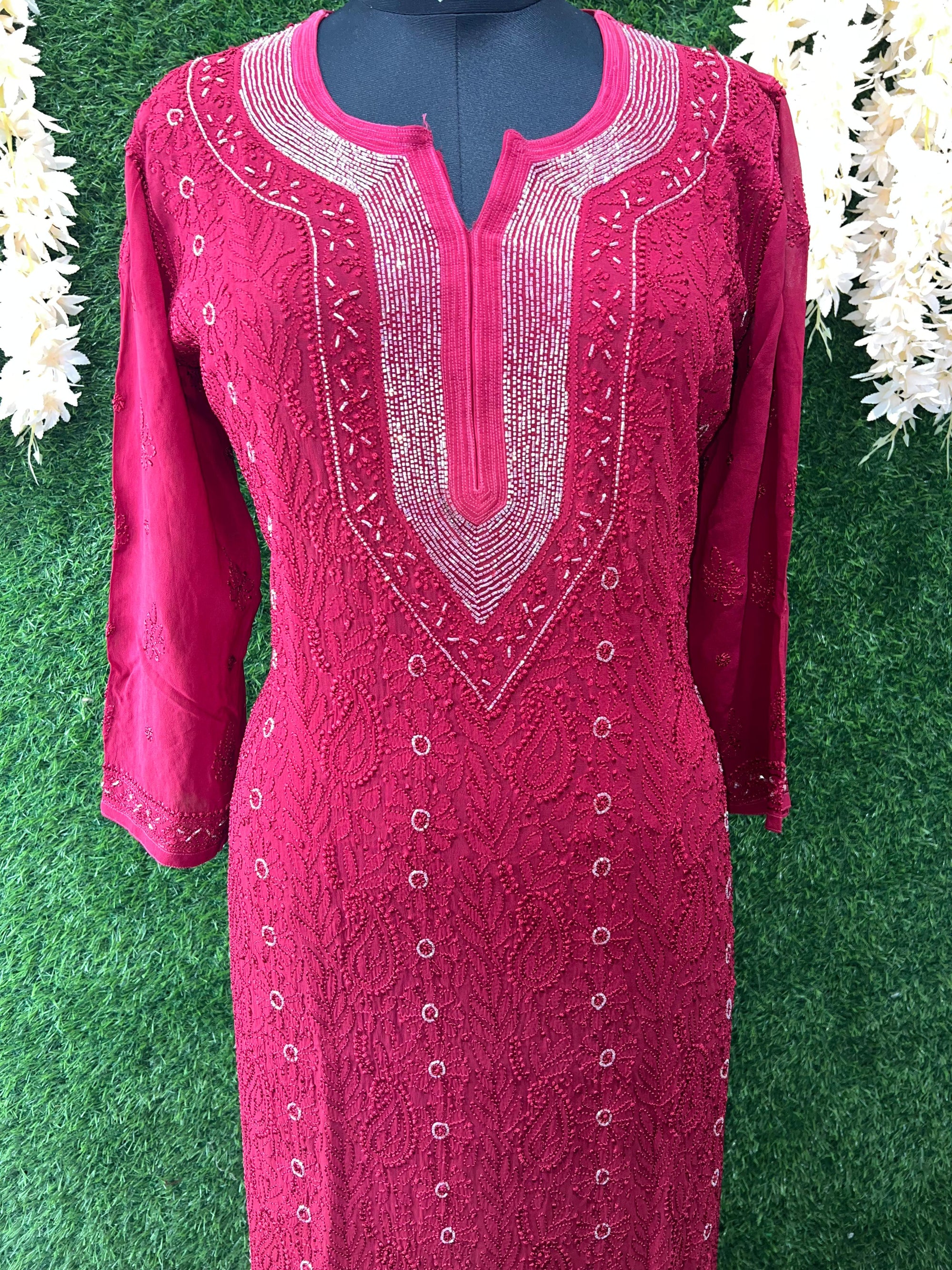 Lucknowi Chikankari Viscose Georgette Kurti with Cutdana Work