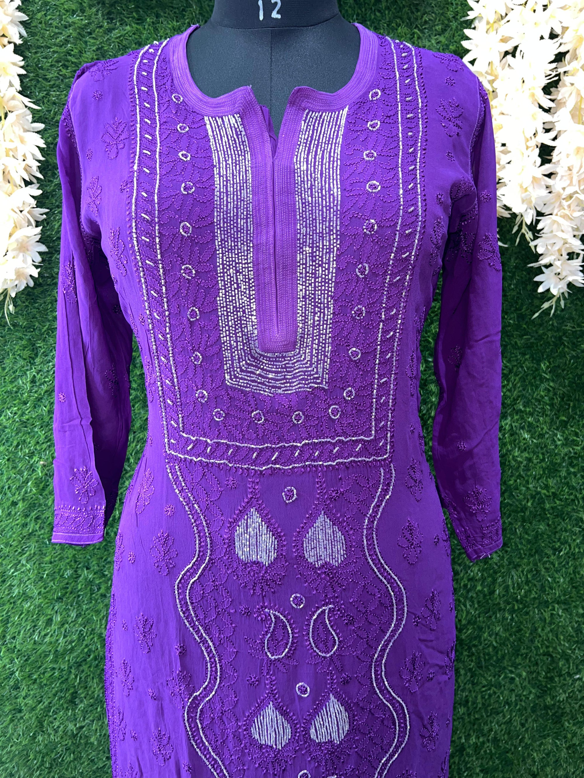 Lucknowi Chikankari Viscose Georgette Kurti with Cutdana Work
