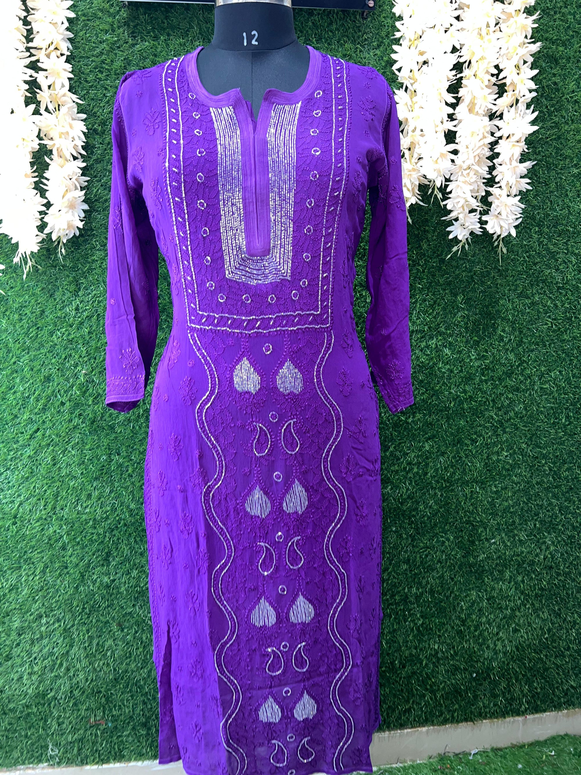 Lucknowi Chikankari Viscose Georgette Kurti with Cutdana Work