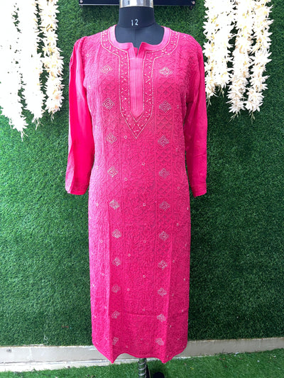 Viscose Kurti with Lucknowi Chikankari & Hand Embroidered Cutdana Work